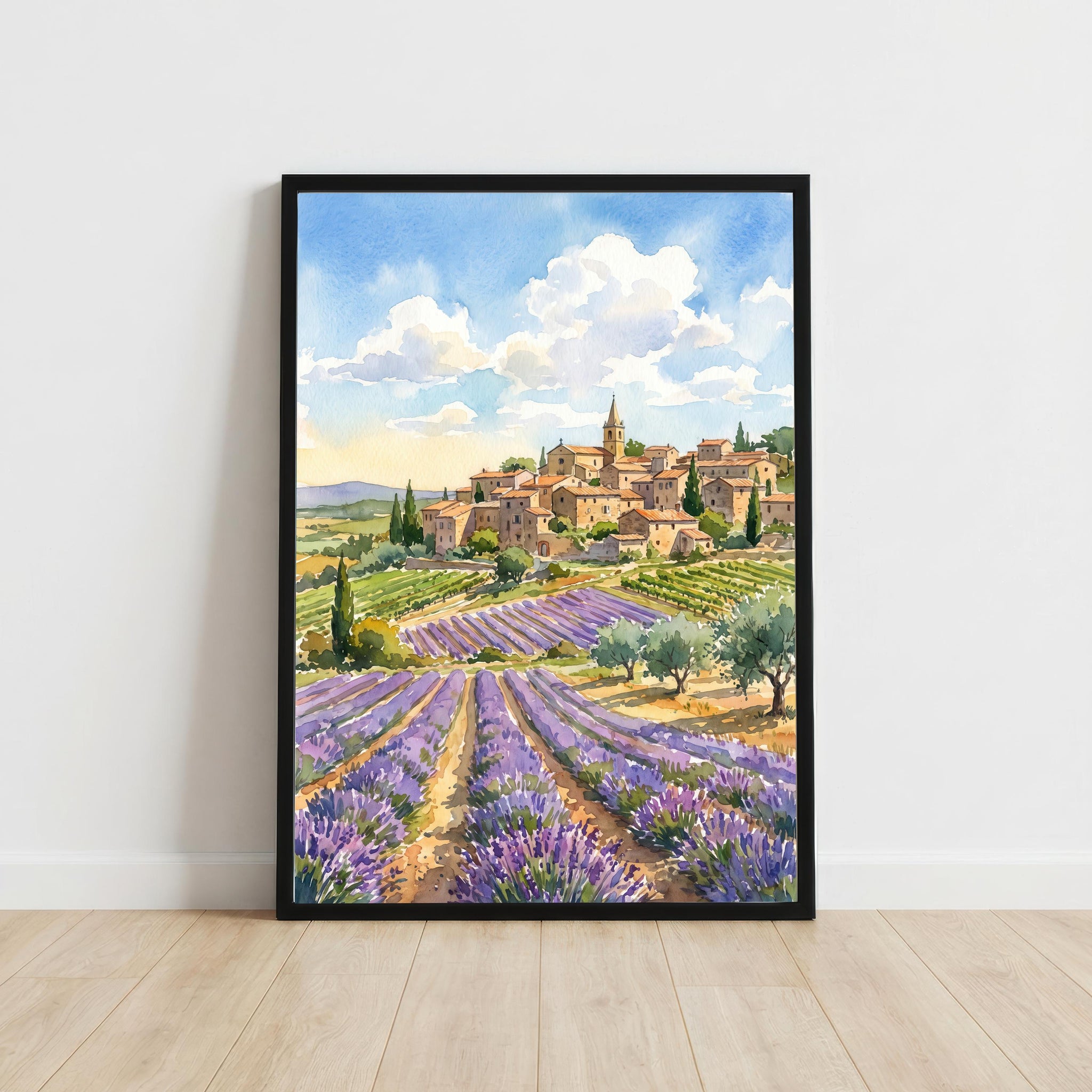 Provence France Watercolor Art Print French Countryside Wall Decor Lavender Field Landscape Travel Poster European Gift Home Décor