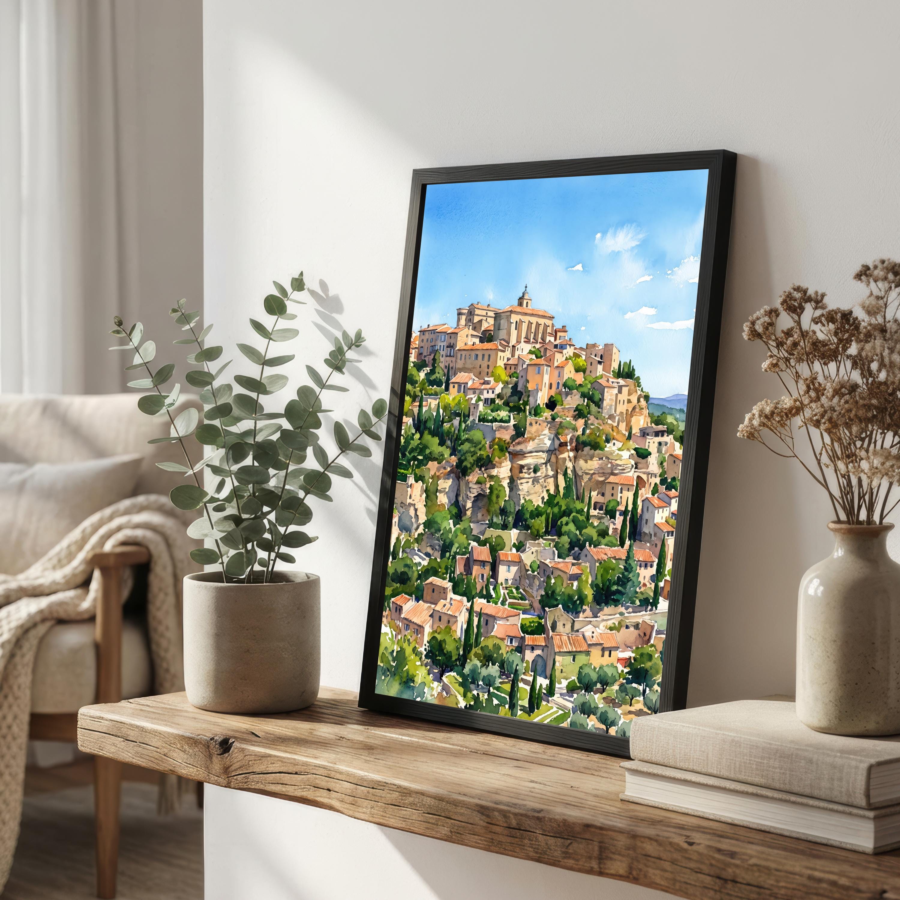 Provence France Watercolor Art Print French Countryside Wall Decor Lavender Field Landscape Travel Poster European Gift Home Décor