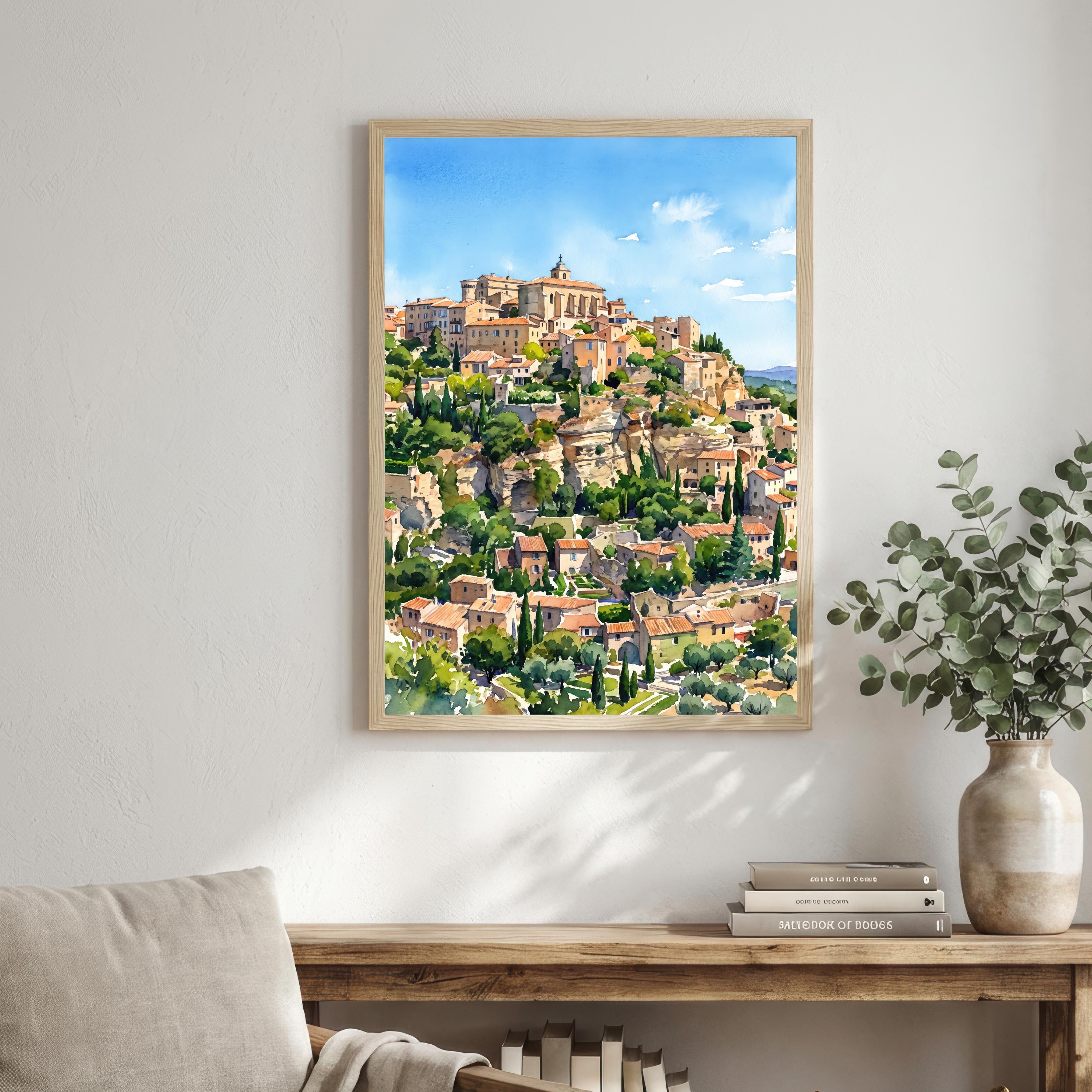 Provence France Watercolor Art Print French Countryside Wall Decor Lavender Field Landscape Travel Poster European Gift Home Décor