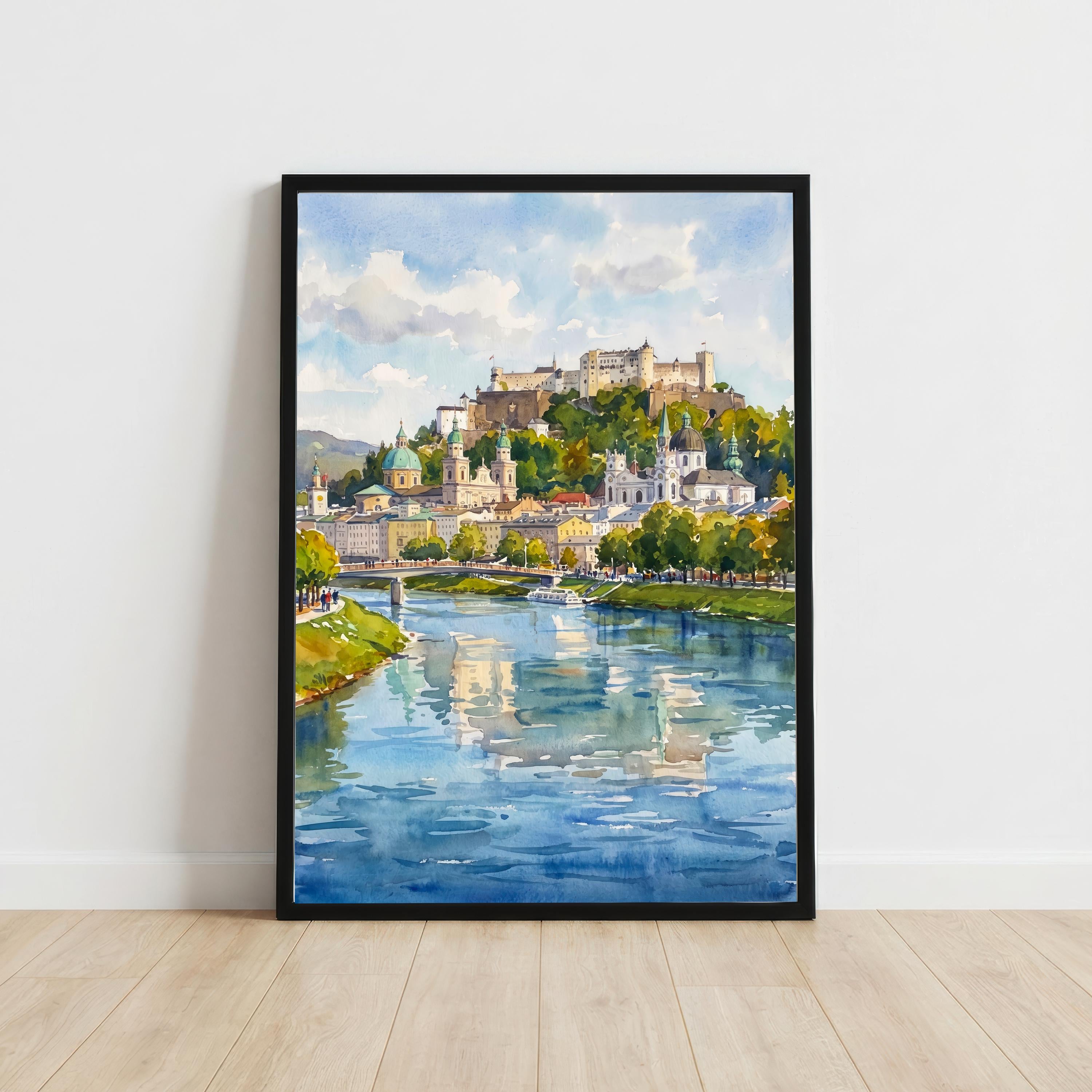 Salzburg Austria Watercolor Art Print Austrian City Wall Decor Alpine Landscape Travel Poster European Gift Home Décor