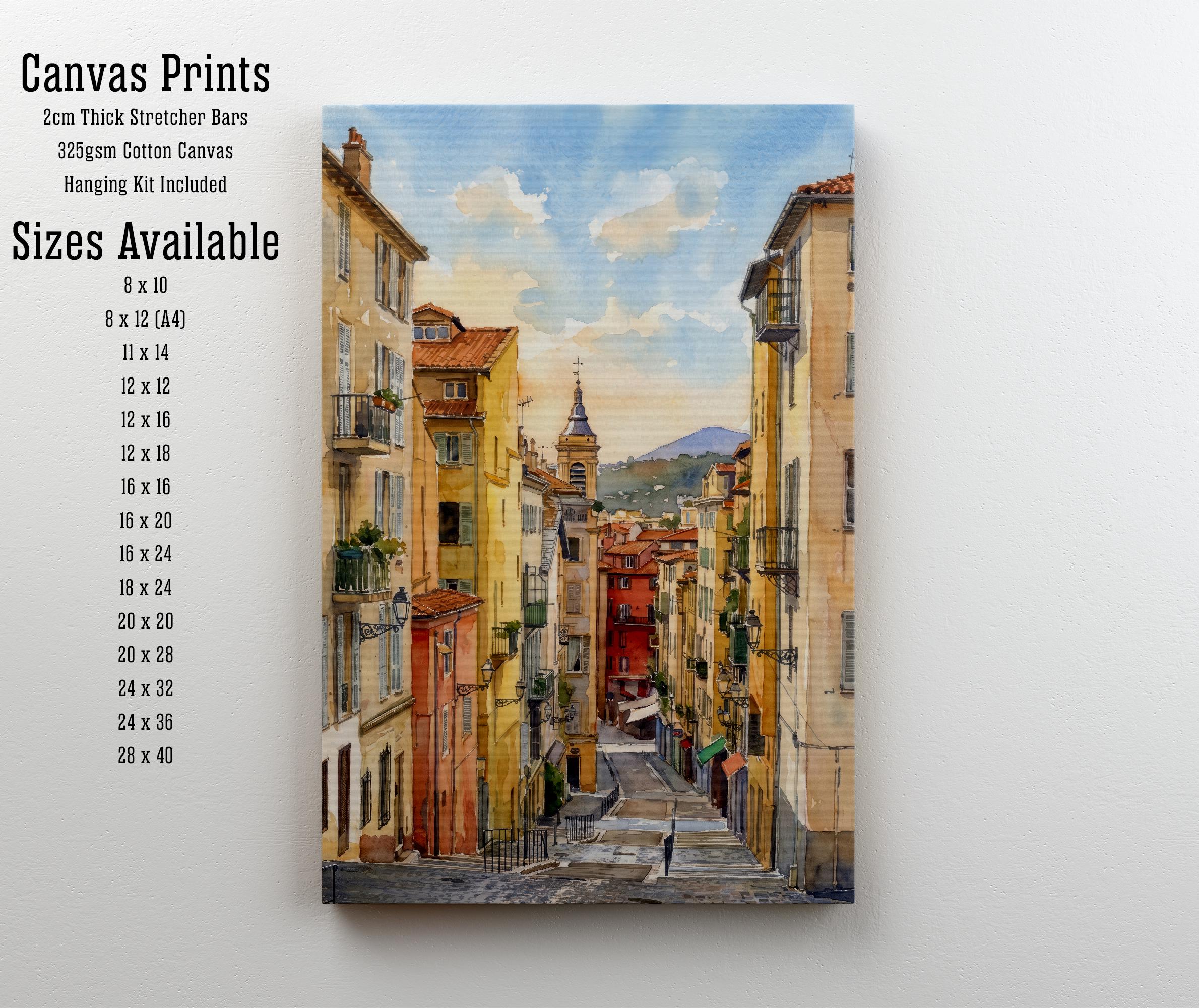 Nice France Watercolor Art Print French Riviera Wall Decor Mediterranean Coastal Landscape Travel Poster European Gift Home Décor