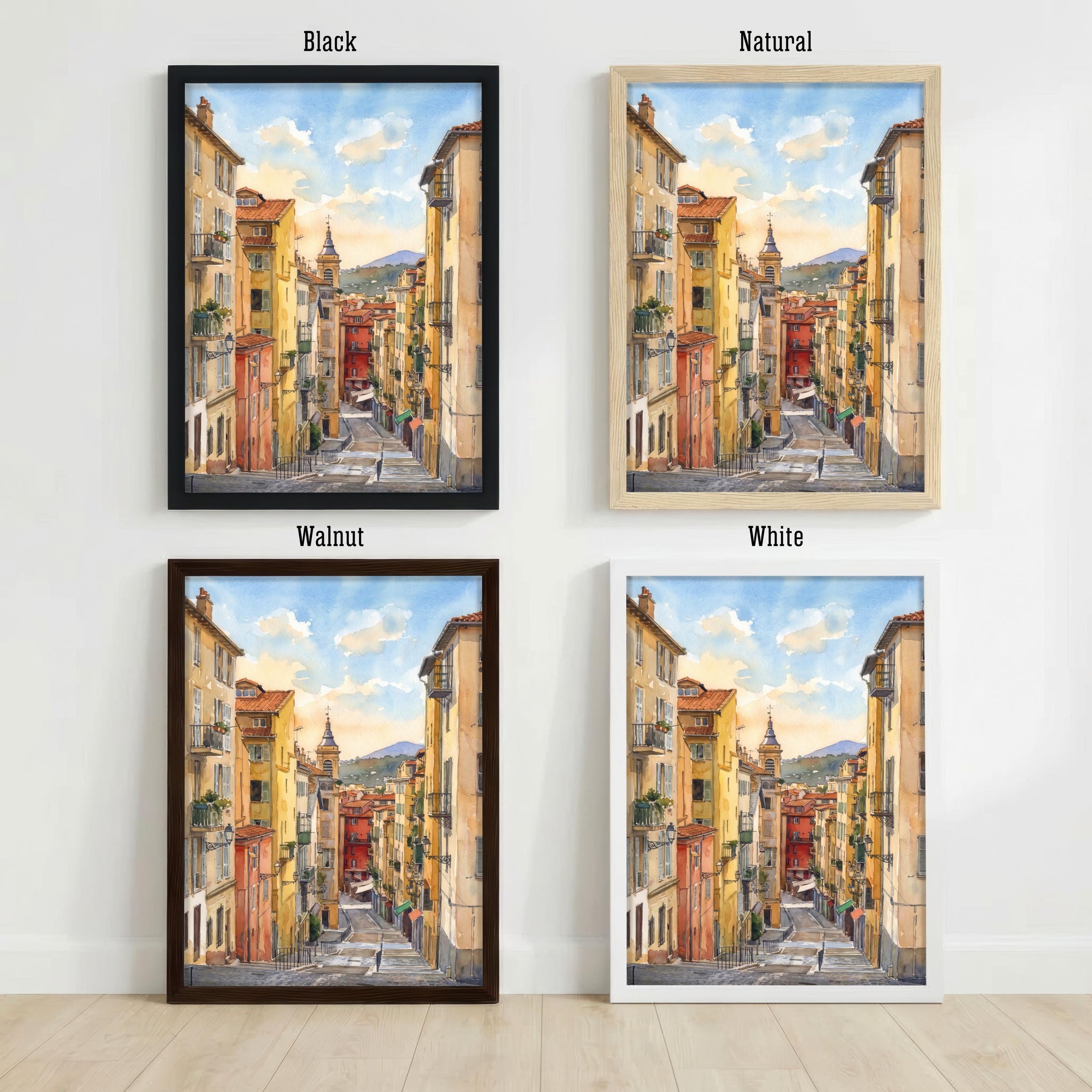 Nice France Watercolor Art Print French Riviera Wall Decor Mediterranean Coastal Landscape Travel Poster European Gift Home Décor
