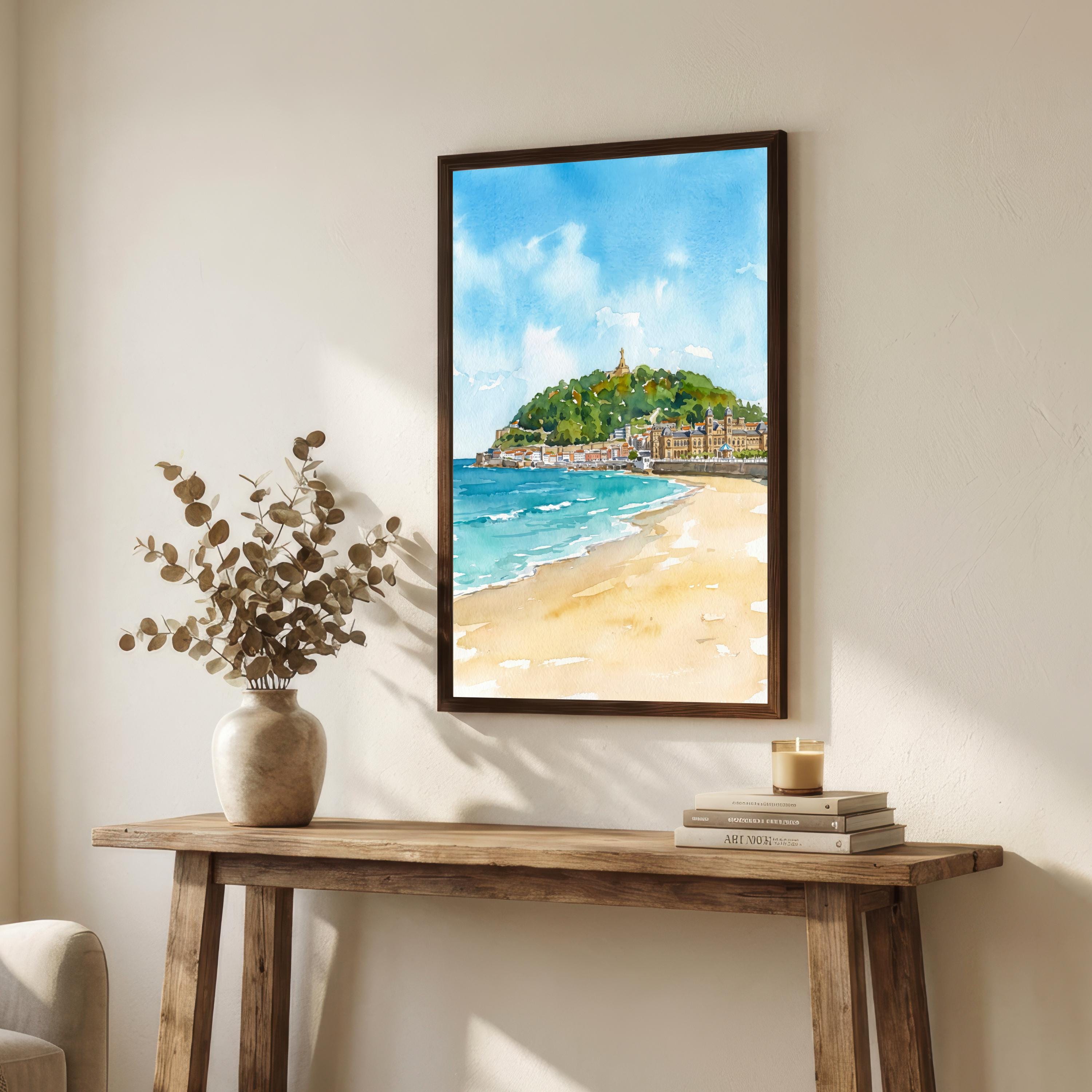 San Sebastian Spain Watercolor Art Print Basque Coast Wall Decor Beach Landscape Travel Poster European Gift Home Décor