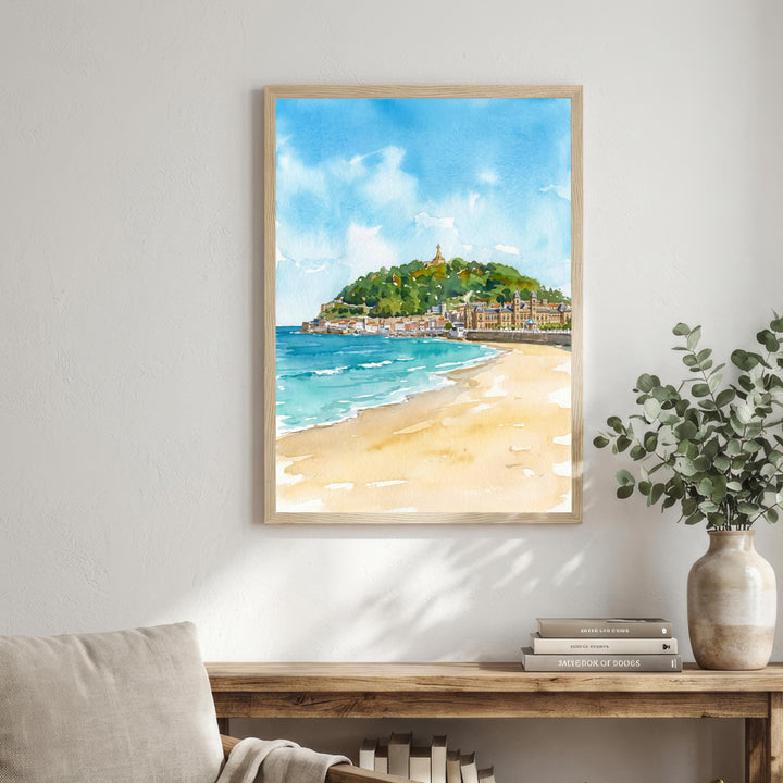 San Sebastian Spain Watercolor Art Print Basque Coast Wall Decor Beach Landscape Travel Poster European Gift Home Décor