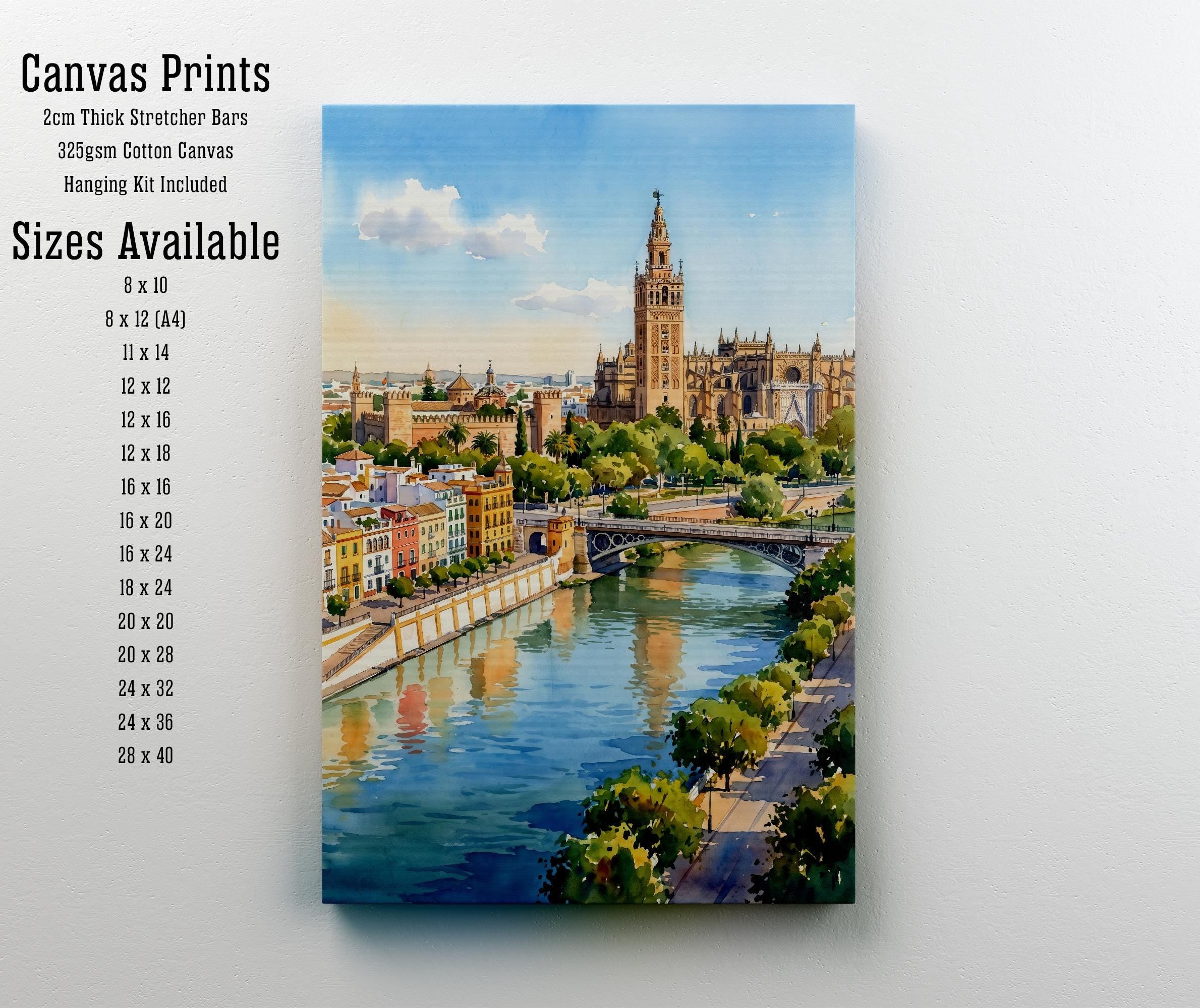 Seville Spain Watercolor Art Print Andalusian City Wall Decor Spanish Architecture Travel Poster European Gift Home Décor