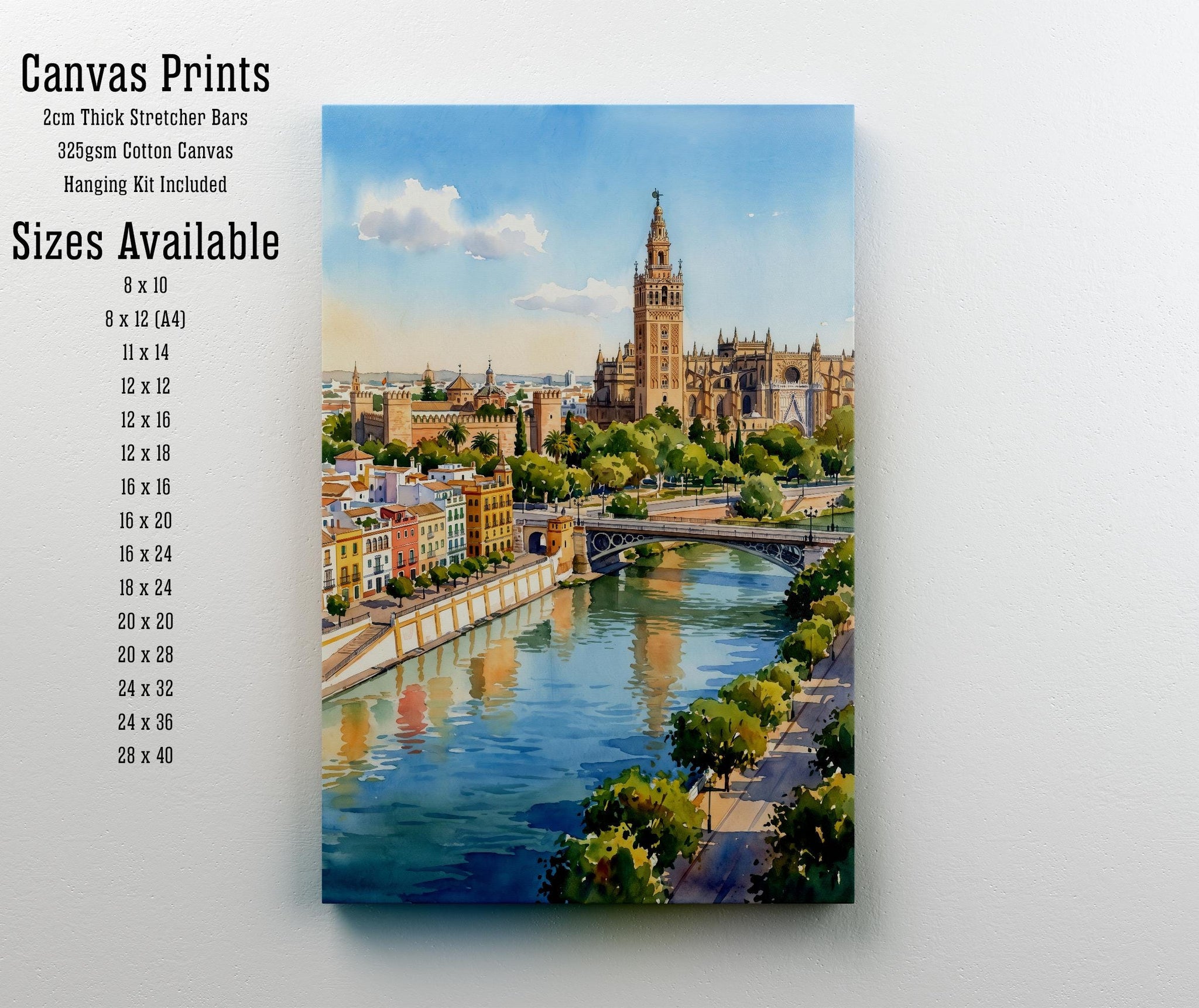 Seville Spain Watercolor Art Print Andalusian City Wall Decor Spanish Architecture Travel Poster European Gift Home Décor