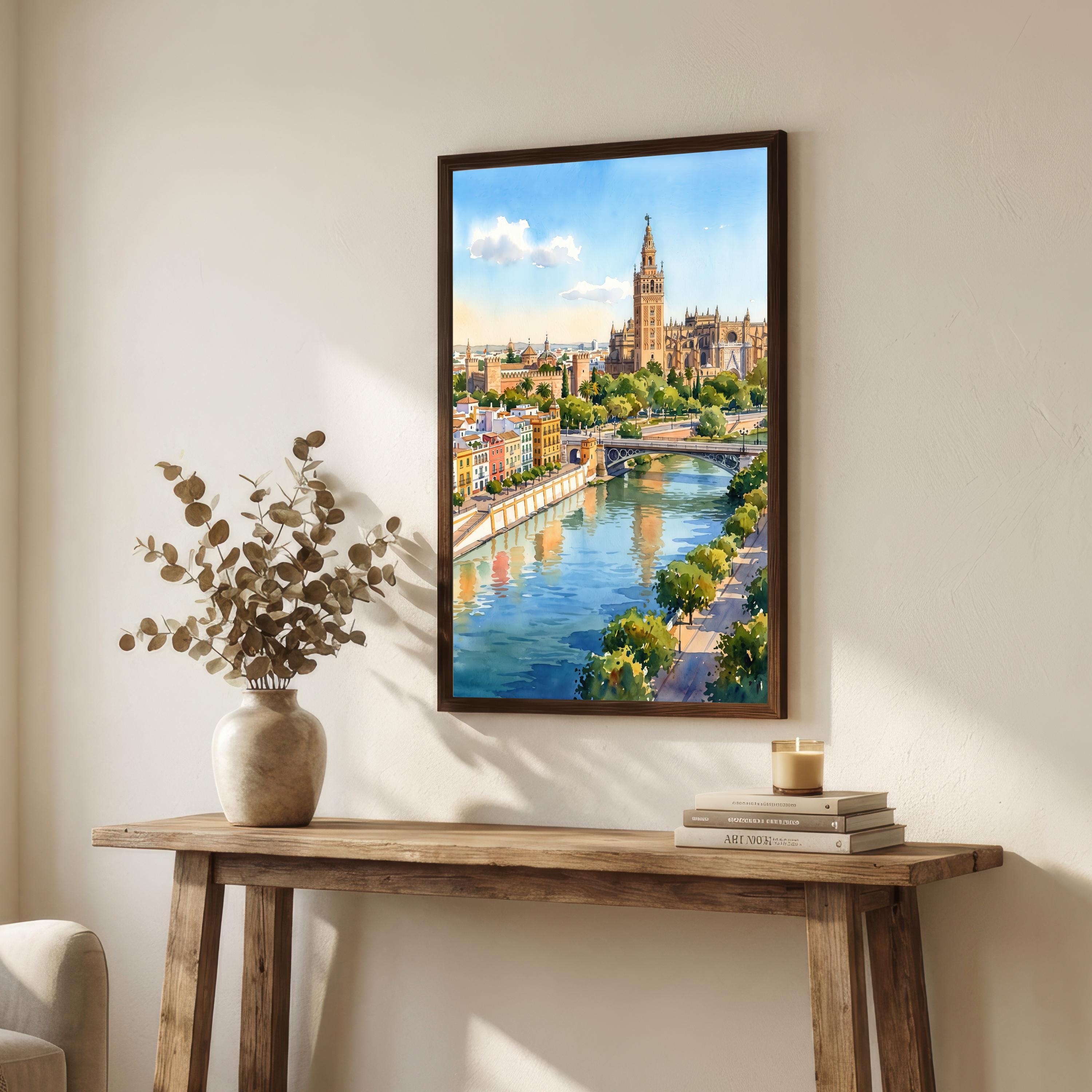 Seville Spain Watercolor Art Print Andalusian City Wall Decor Spanish Architecture Travel Poster European Gift Home Décor