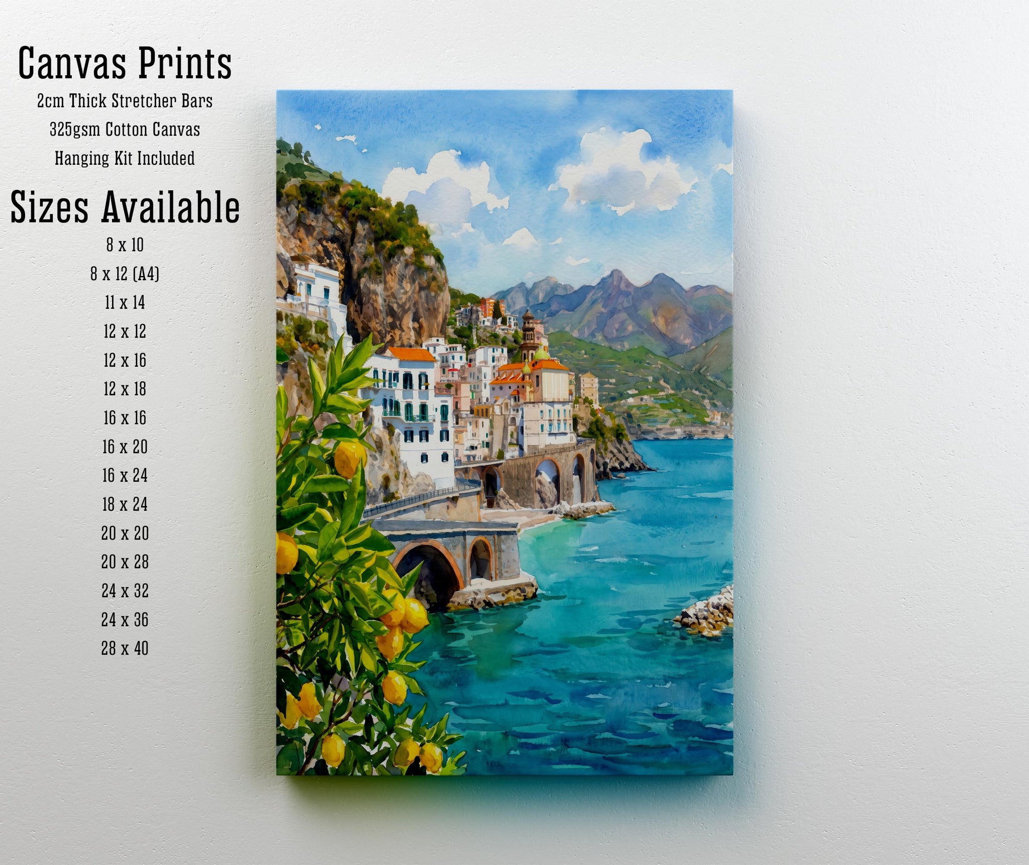Sorrento Italy Watercolor Art Print Amalfi Coast Wall Decor Mediterranean Landscape Travel Poster European Gift Home Décor