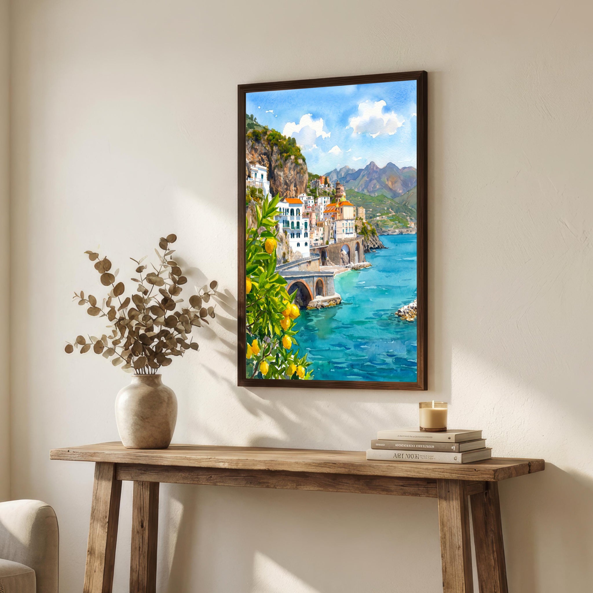 Sorrento Italy Watercolor Art Print Amalfi Coast Wall Decor Mediterranean Landscape Travel Poster European Gift Home Décor