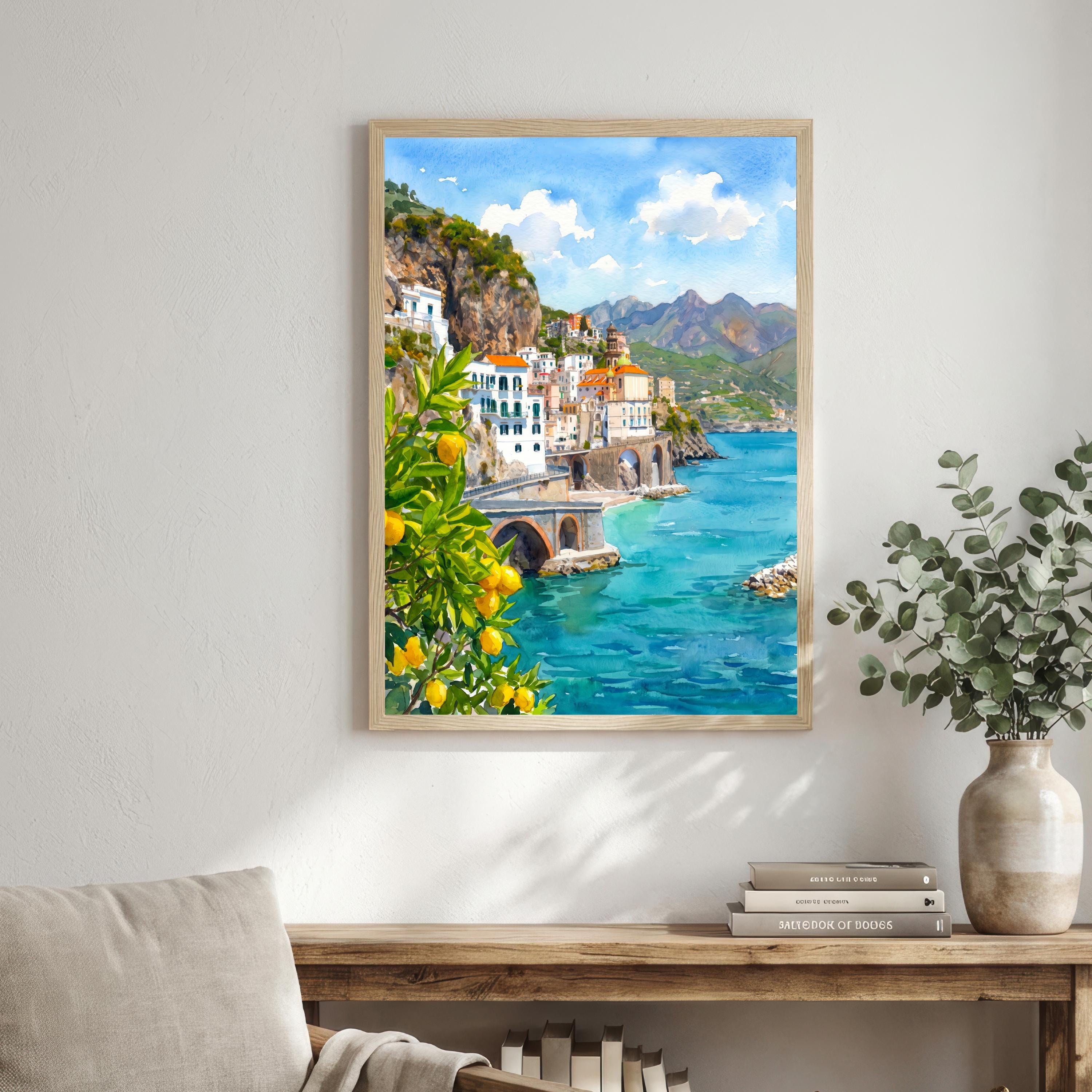 Sorrento Italy Watercolor Art Print Amalfi Coast Wall Decor Mediterranean Landscape Travel Poster European Gift Home Décor