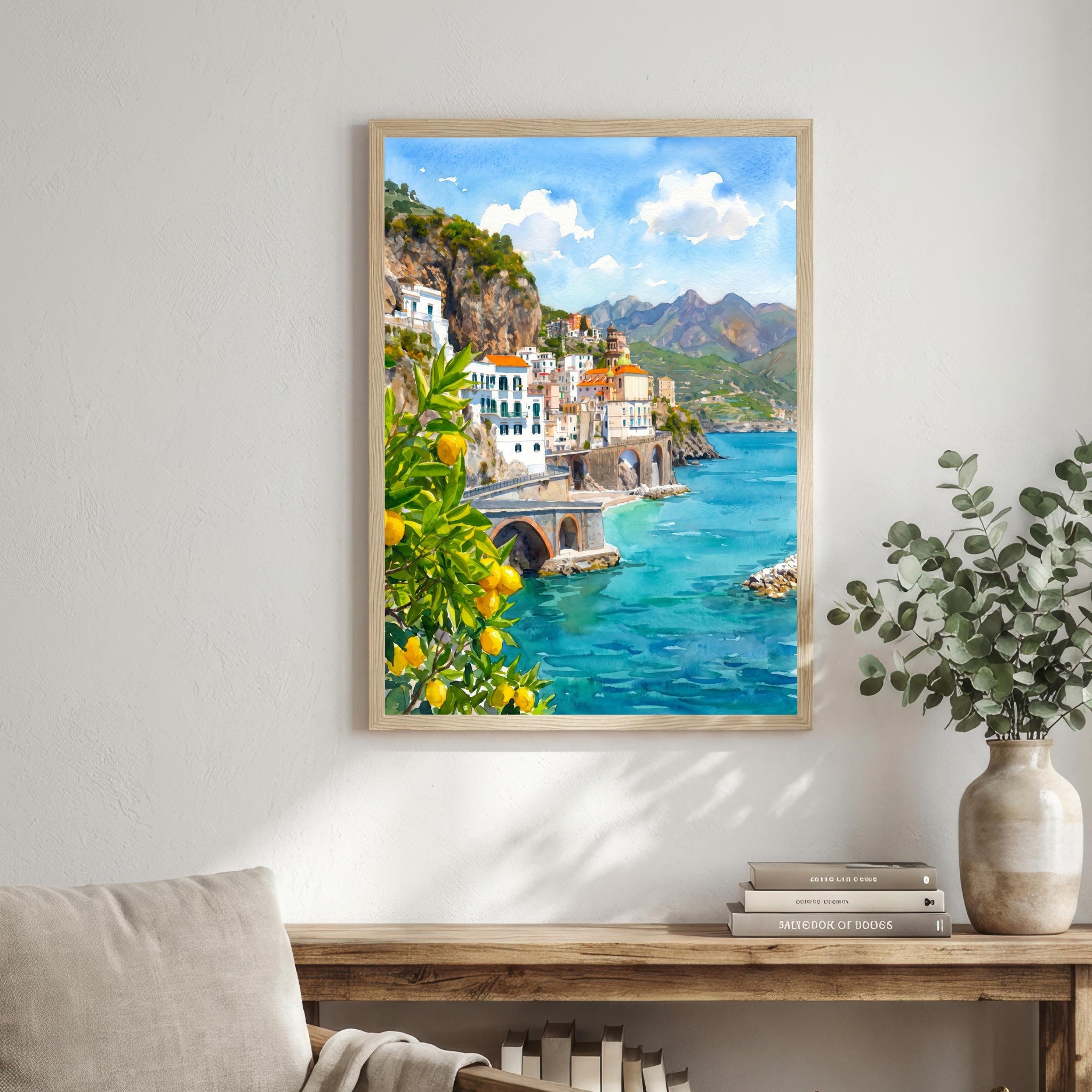 Sorrento Italy Watercolor Art Print Amalfi Coast Wall Decor Mediterranean Landscape Travel Poster European Gift Home Décor