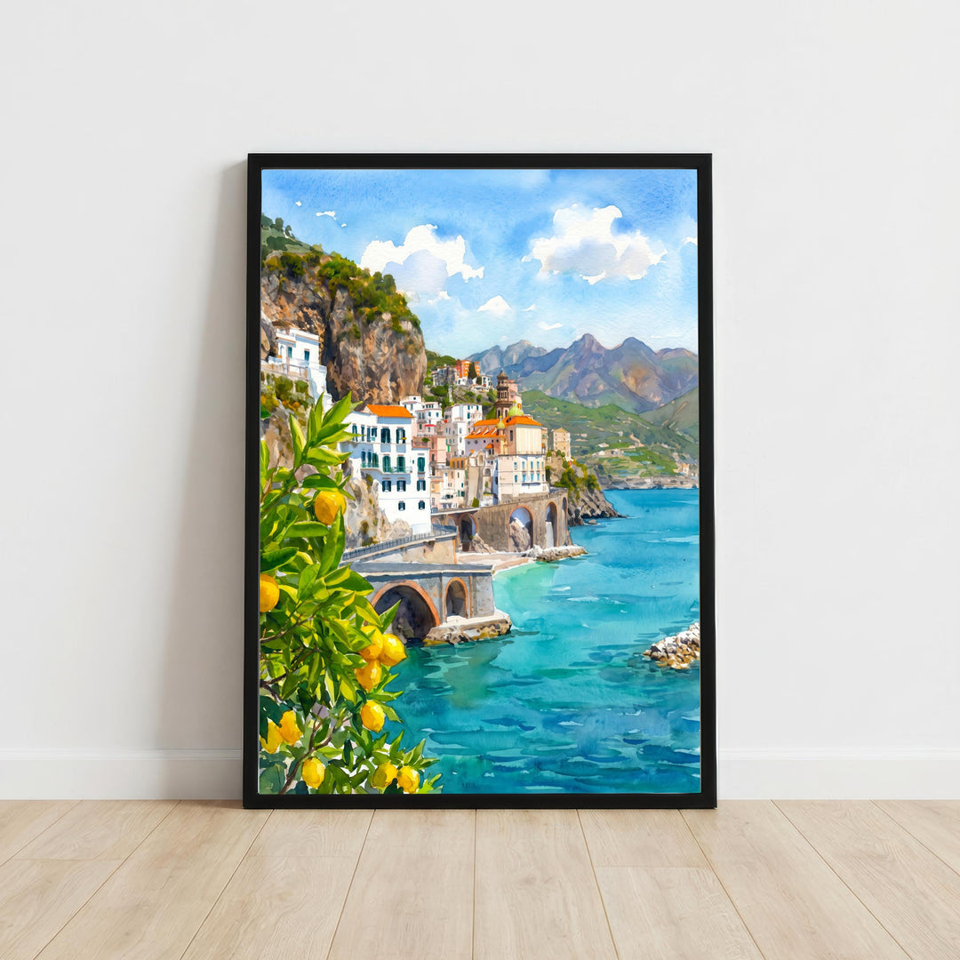 Sorrento Italy Watercolor Art Print Amalfi Coast Wall Decor Mediterranean Landscape Travel Poster European Gift Home Décor
