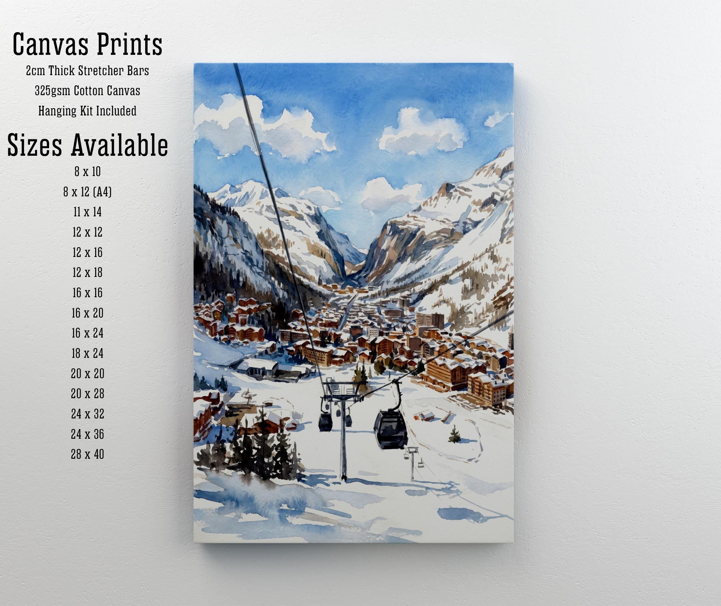 Val d'Isere France Watercolor Art Print French Alps Ski Resort Wall Decor Mountain Landscape Skiing Gift Travel Poster Home Décor