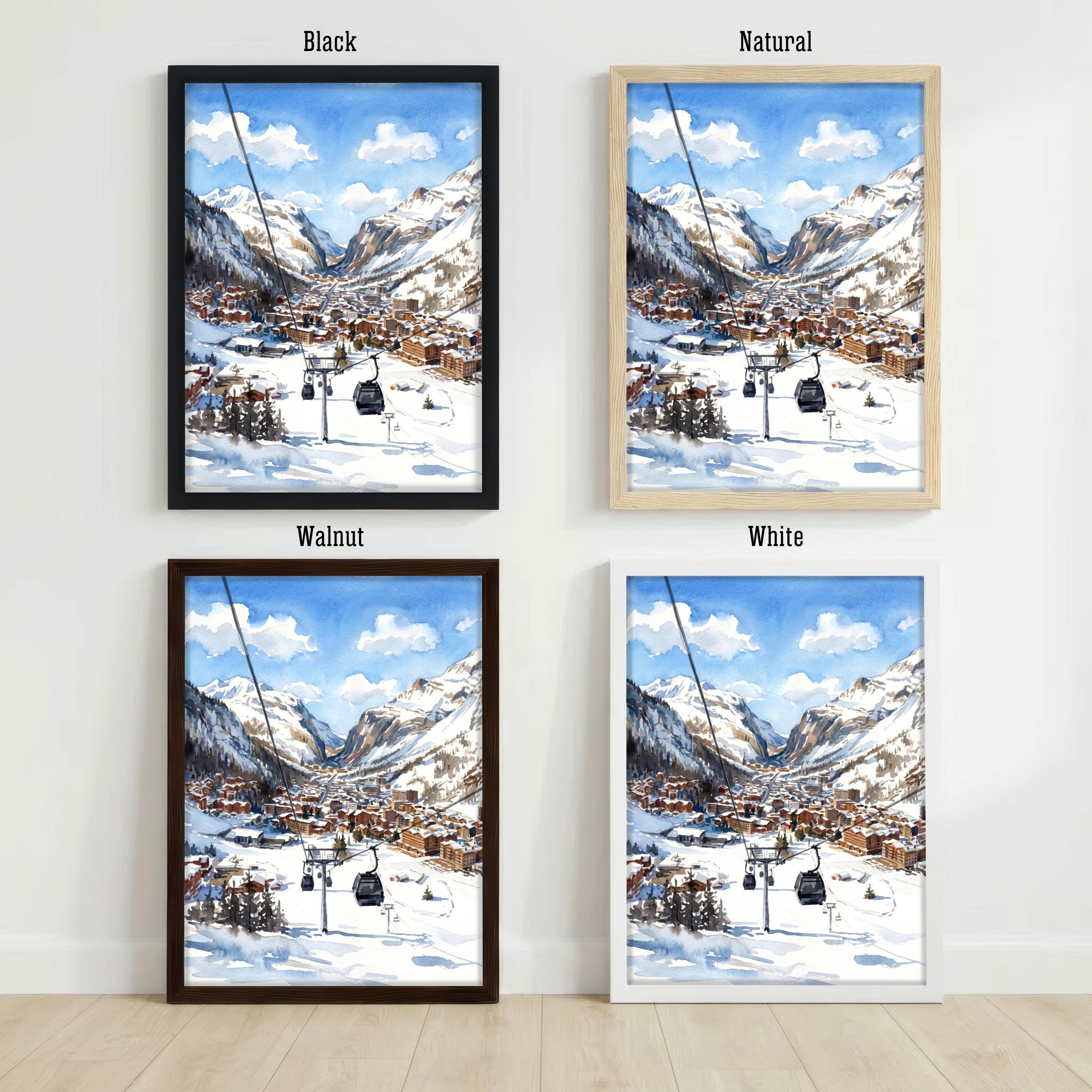 Val d'Isere France Watercolor Art Print French Alps Ski Resort Wall Decor Mountain Landscape Skiing Gift Travel Poster Home Décor