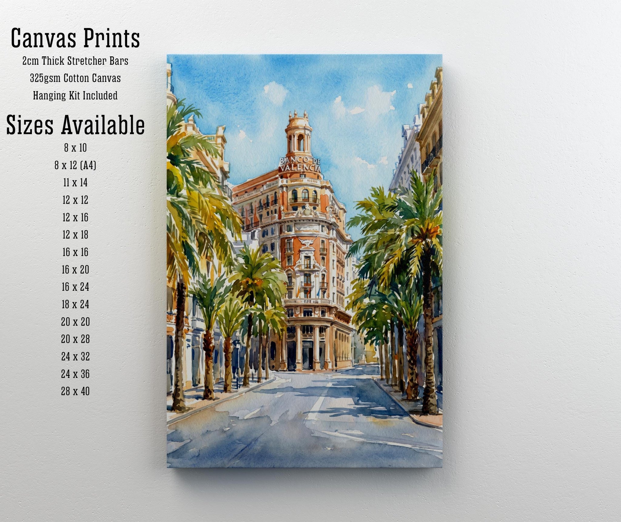 Valencia Spain Watercolor Art Print Spanish City Wall Decor Mediterranean Coast Travel Poster European Gift Home Décor