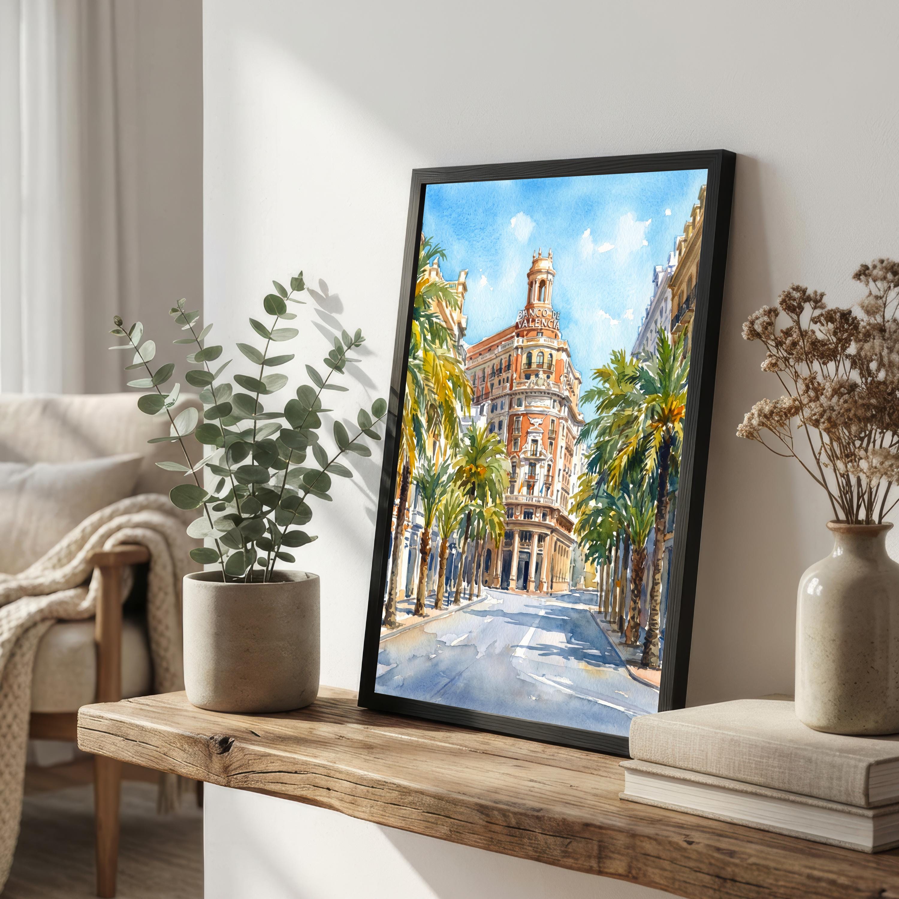 Valencia Spain Watercolor Art Print Spanish City Wall Decor Mediterranean Coast Travel Poster European Gift Home Décor