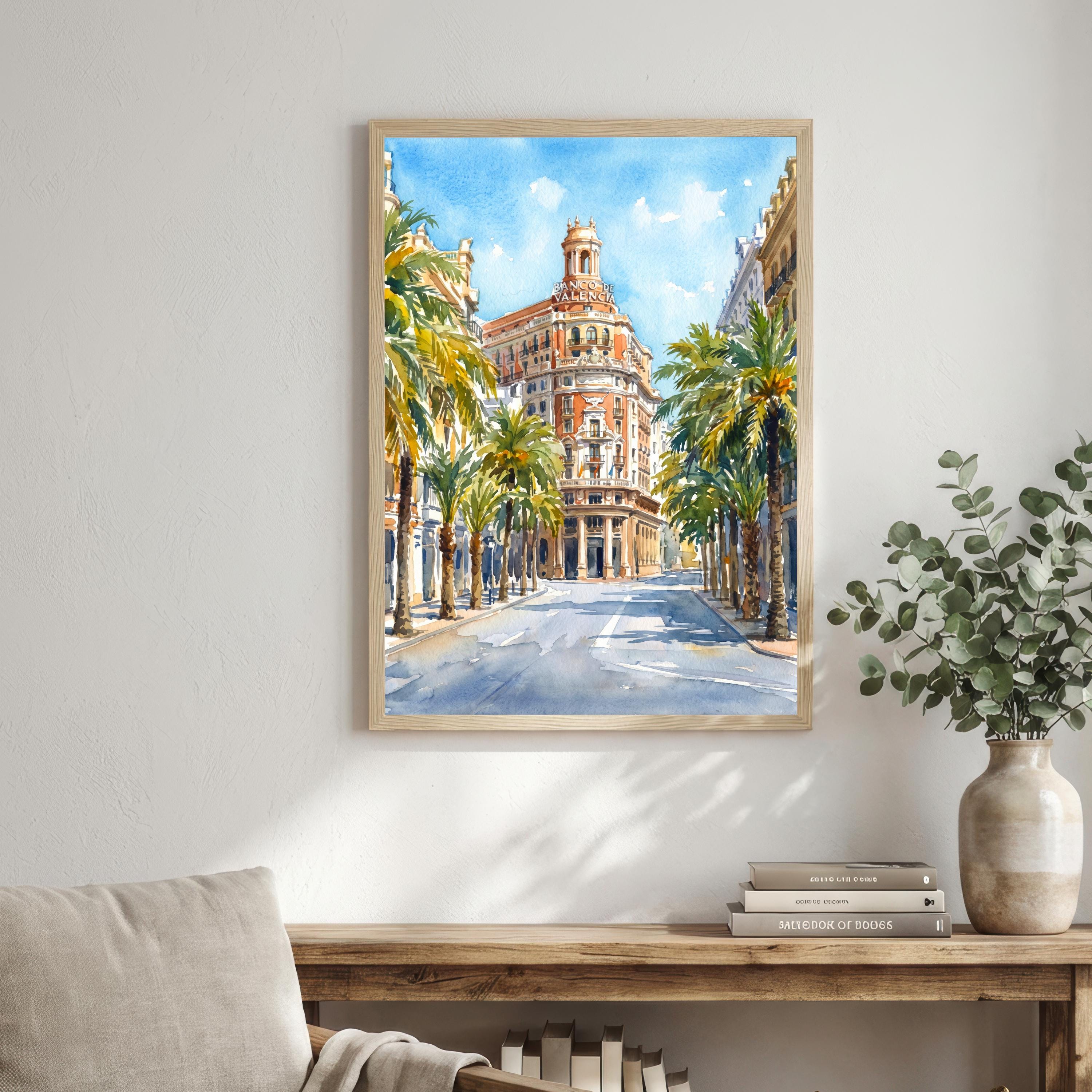 Valencia Spain Watercolor Art Print Spanish City Wall Decor Mediterranean Coast Travel Poster European Gift Home Décor