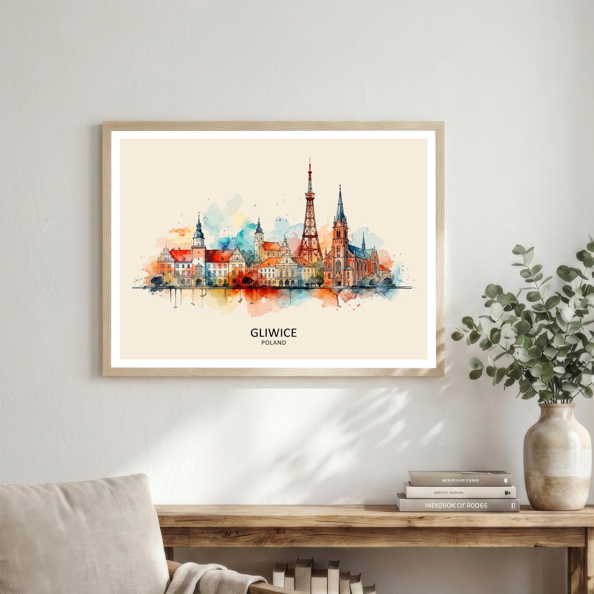 Gliwice Skyline Poland Print Modern Cityscape Art Polish Capital Poster Urban Landscape Wall Decor Historical Monuments Illustration