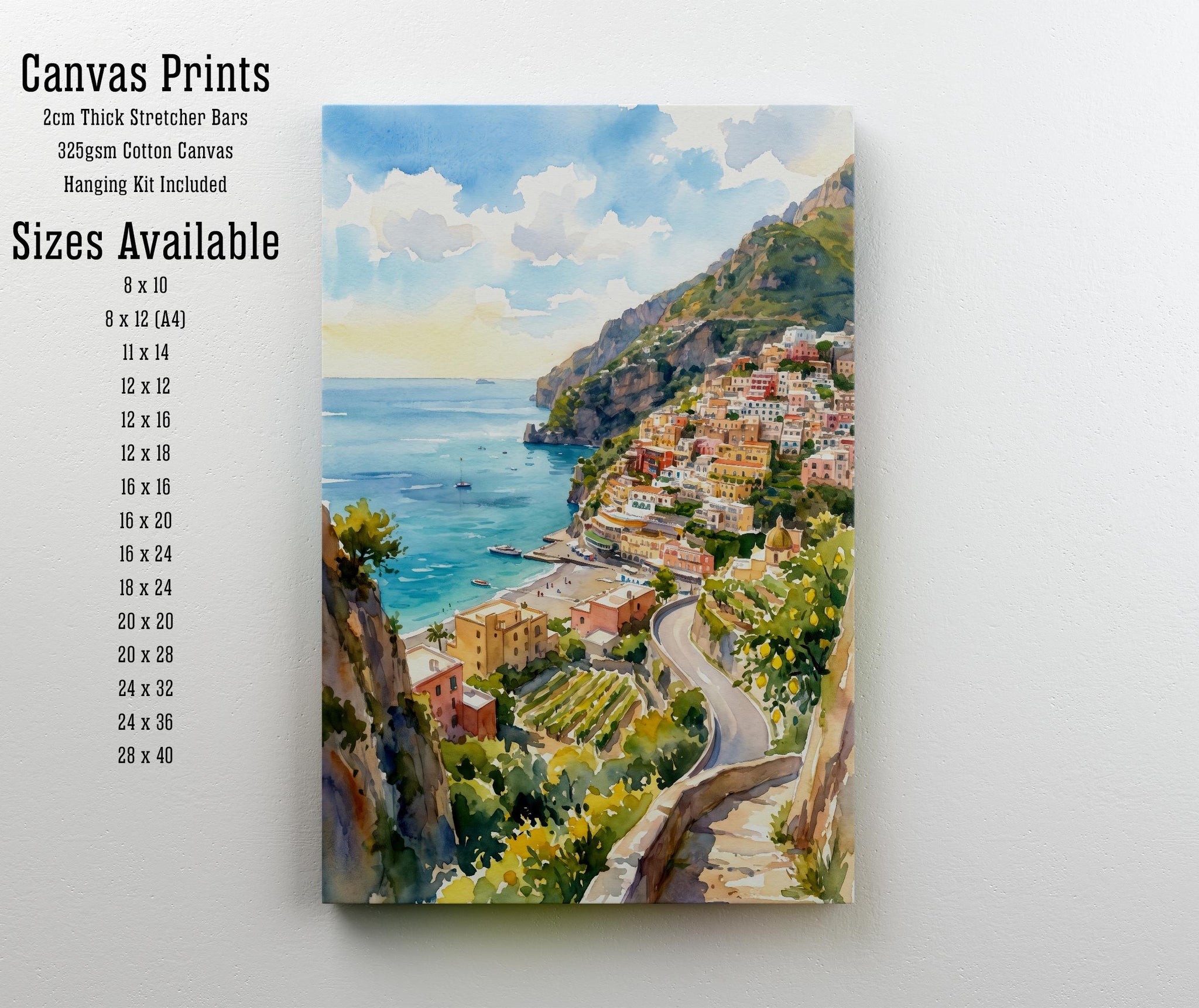 Amalfi Coast Watercolor Art Print Italian Coastal Wall Decor Mediterranean Landscape Poster Italy Travel Gift Home Décor