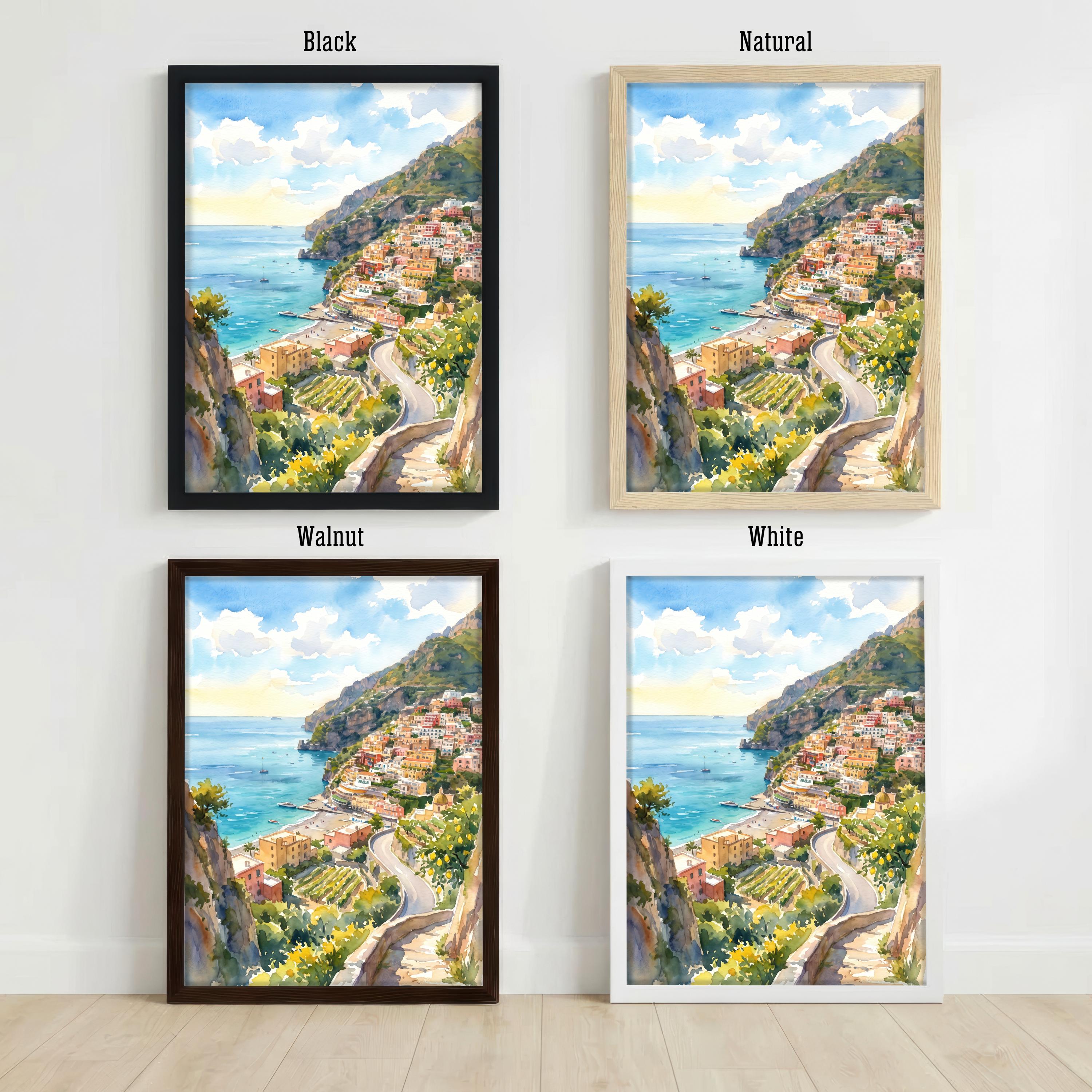 Amalfi Coast Watercolor Art Print Italian Coastal Wall Decor Mediterranean Landscape Poster Italy Travel Gift Home Décor