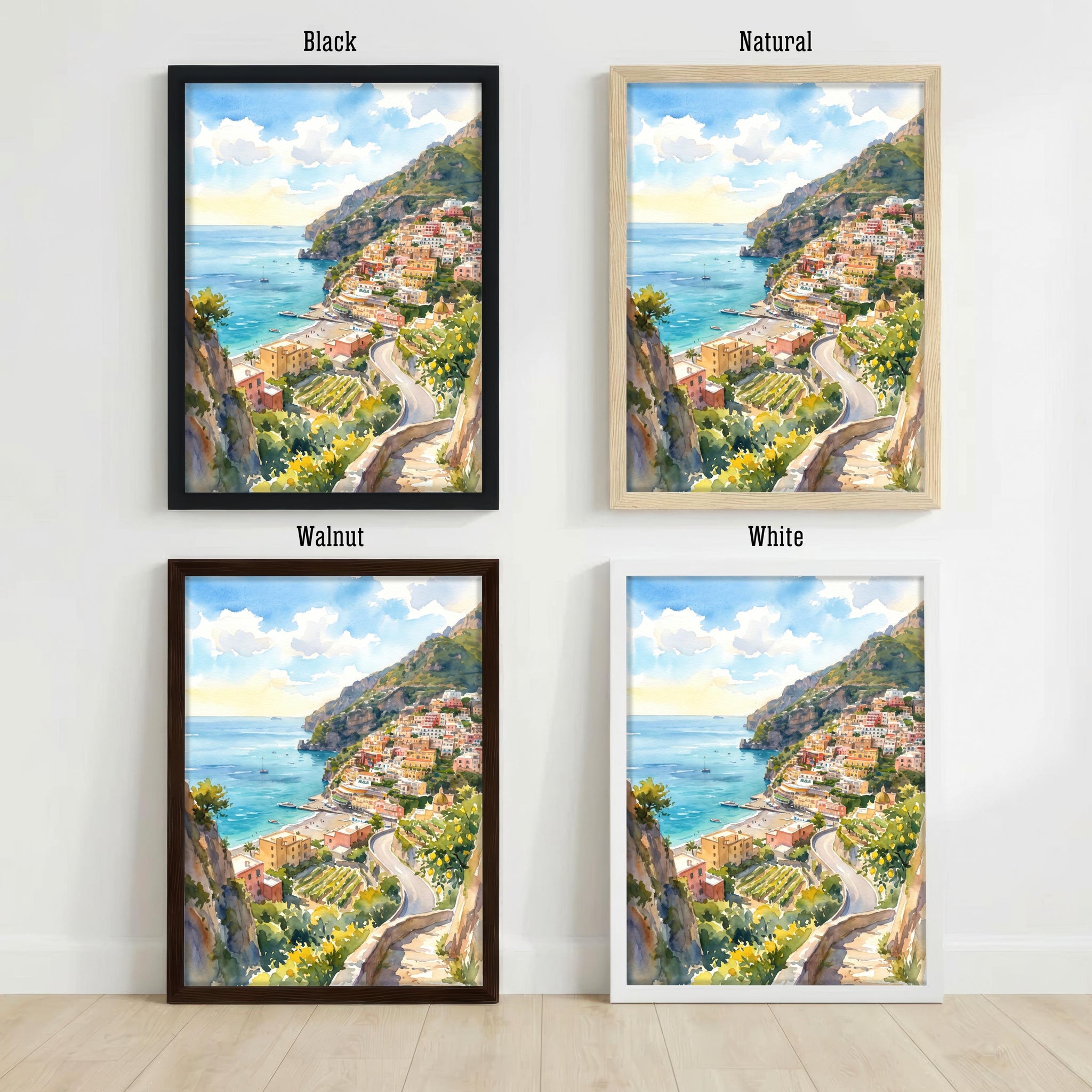 Amalfi Coast Watercolor Art Print Italian Coastal Wall Decor Mediterranean Landscape Poster Italy Travel Gift Home Décor