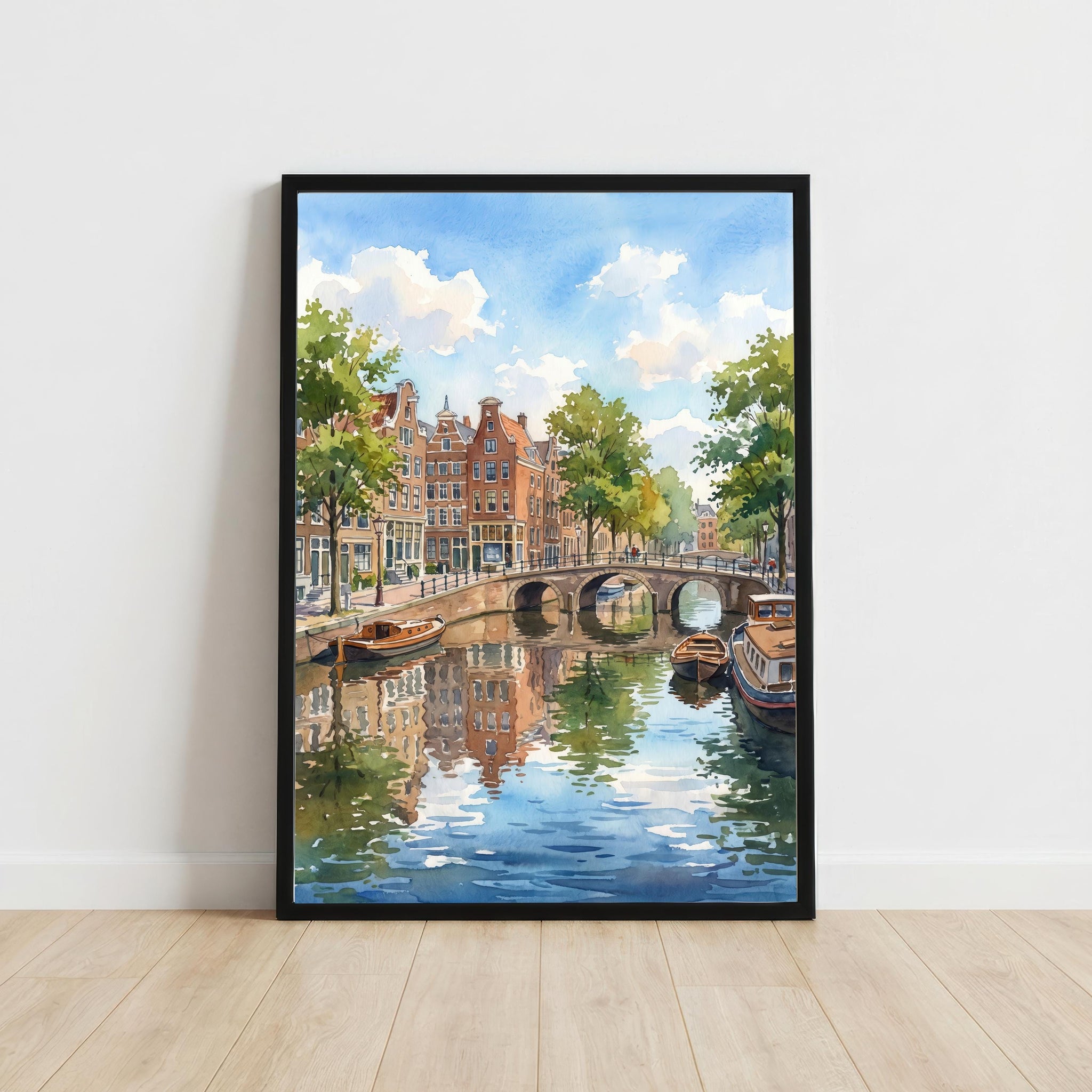 Amsterdam Netherlands Watercolor Art Print Dutch City Wall Decor Canal Landscape Travel Poster Holland Gift Home Décor