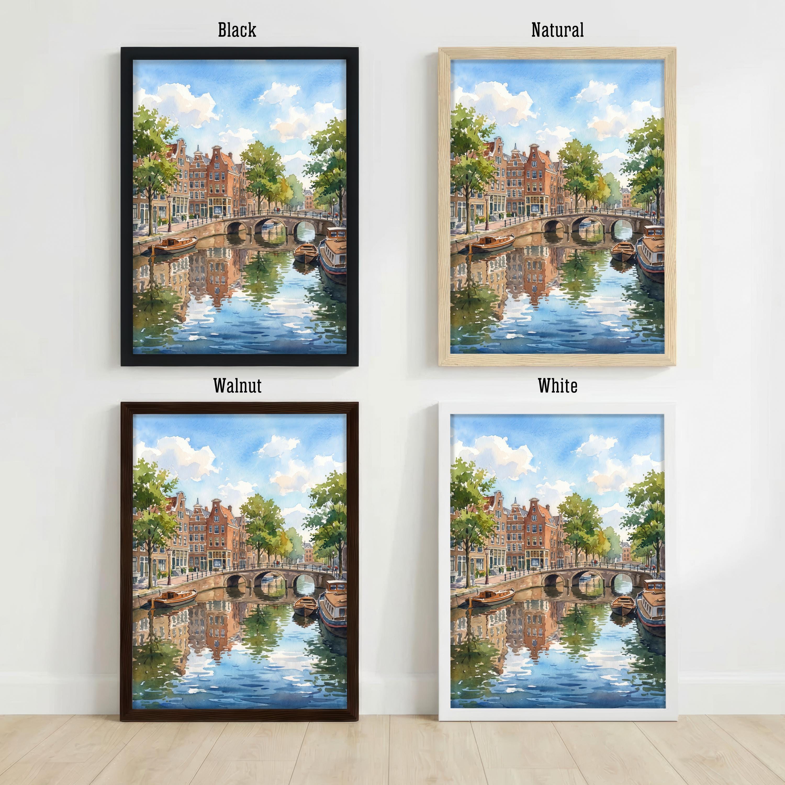 Amsterdam Netherlands Watercolor Art Print Dutch City Wall Decor Canal Landscape Travel Poster Holland Gift Home Décor