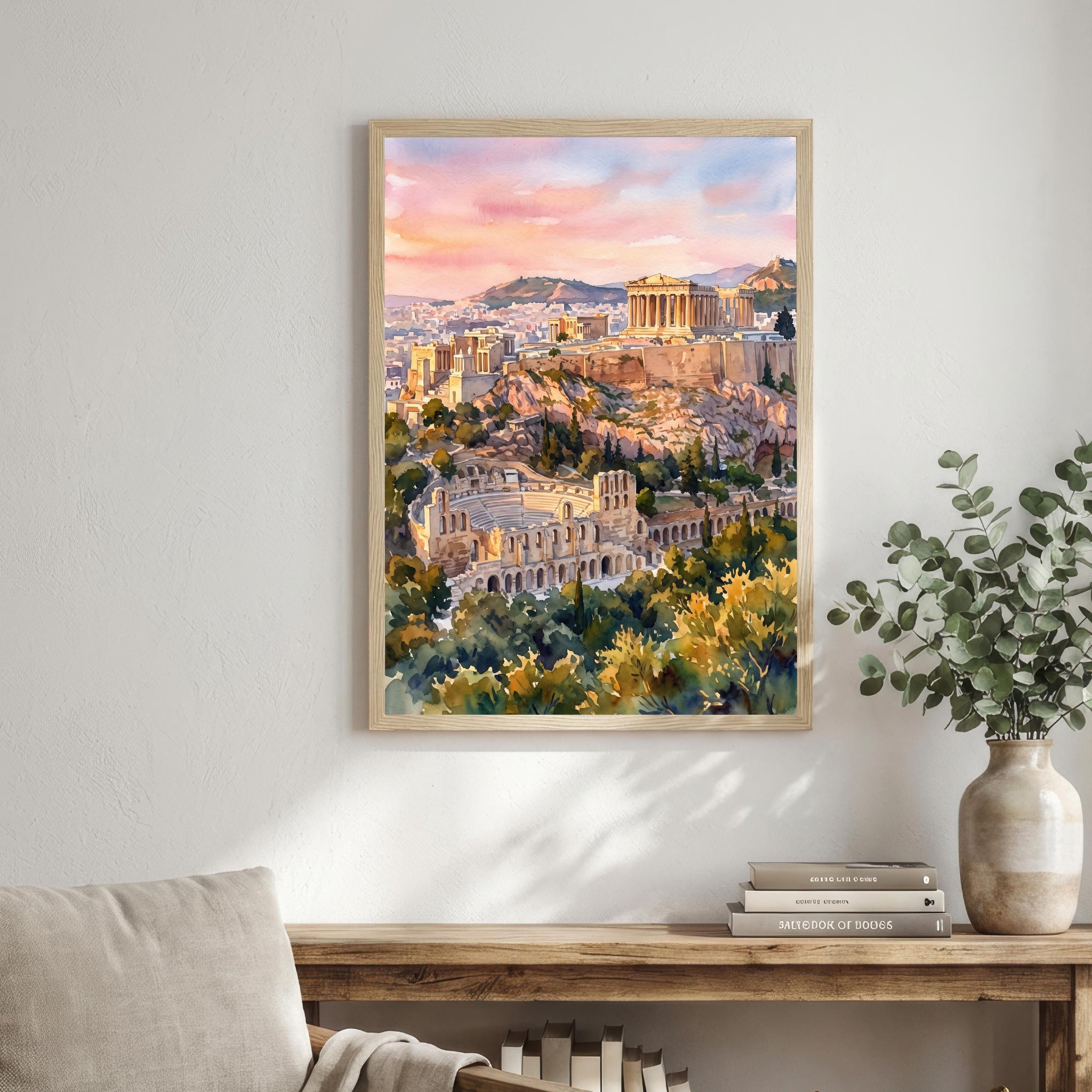 Athens Greece Watercolor Art Print Greek City Wall Decor Acropolis Landscape Travel Poster Mediterranean Gift Home Décor