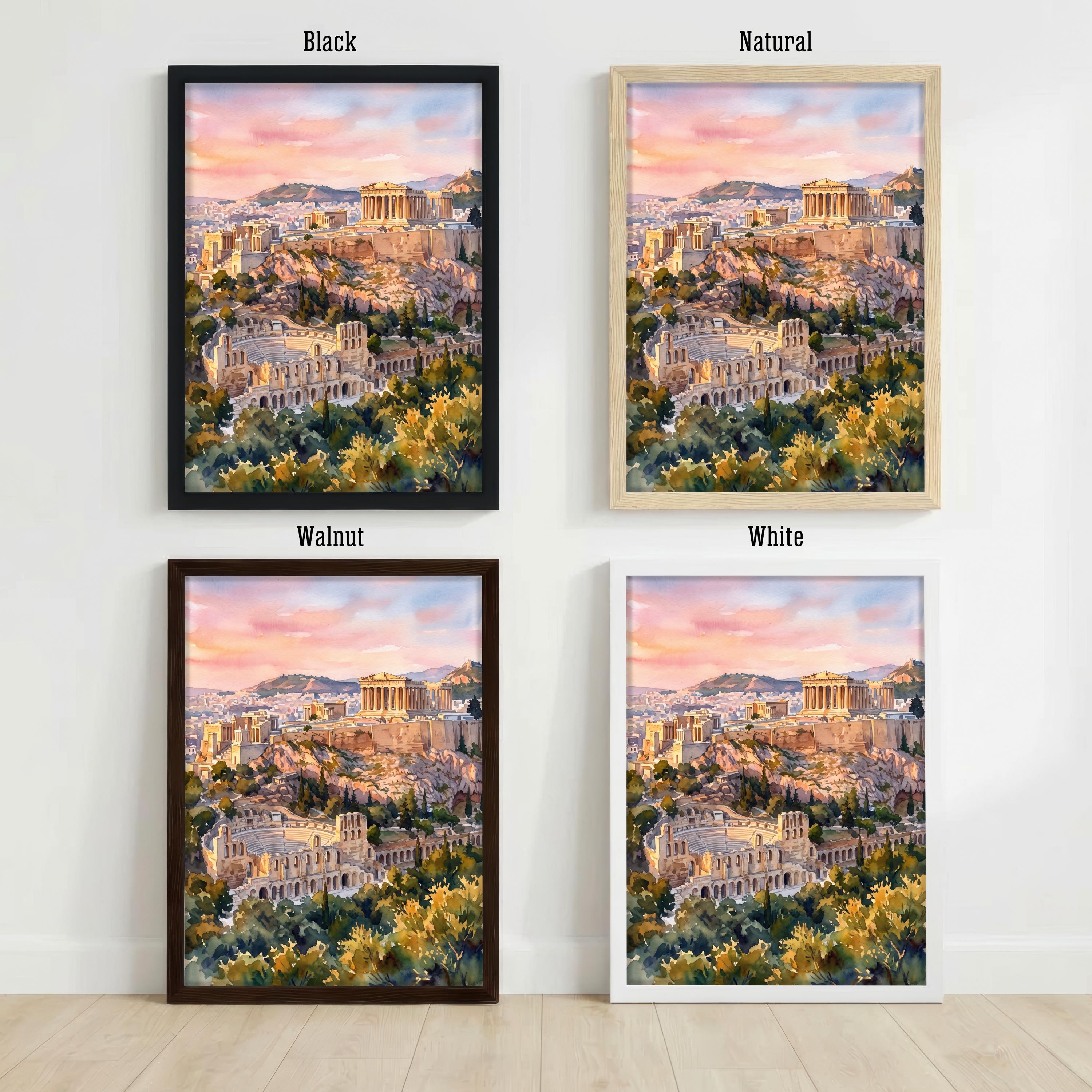 Athens Greece Watercolor Art Print Greek City Wall Decor Acropolis Landscape Travel Poster Mediterranean Gift Home Décor