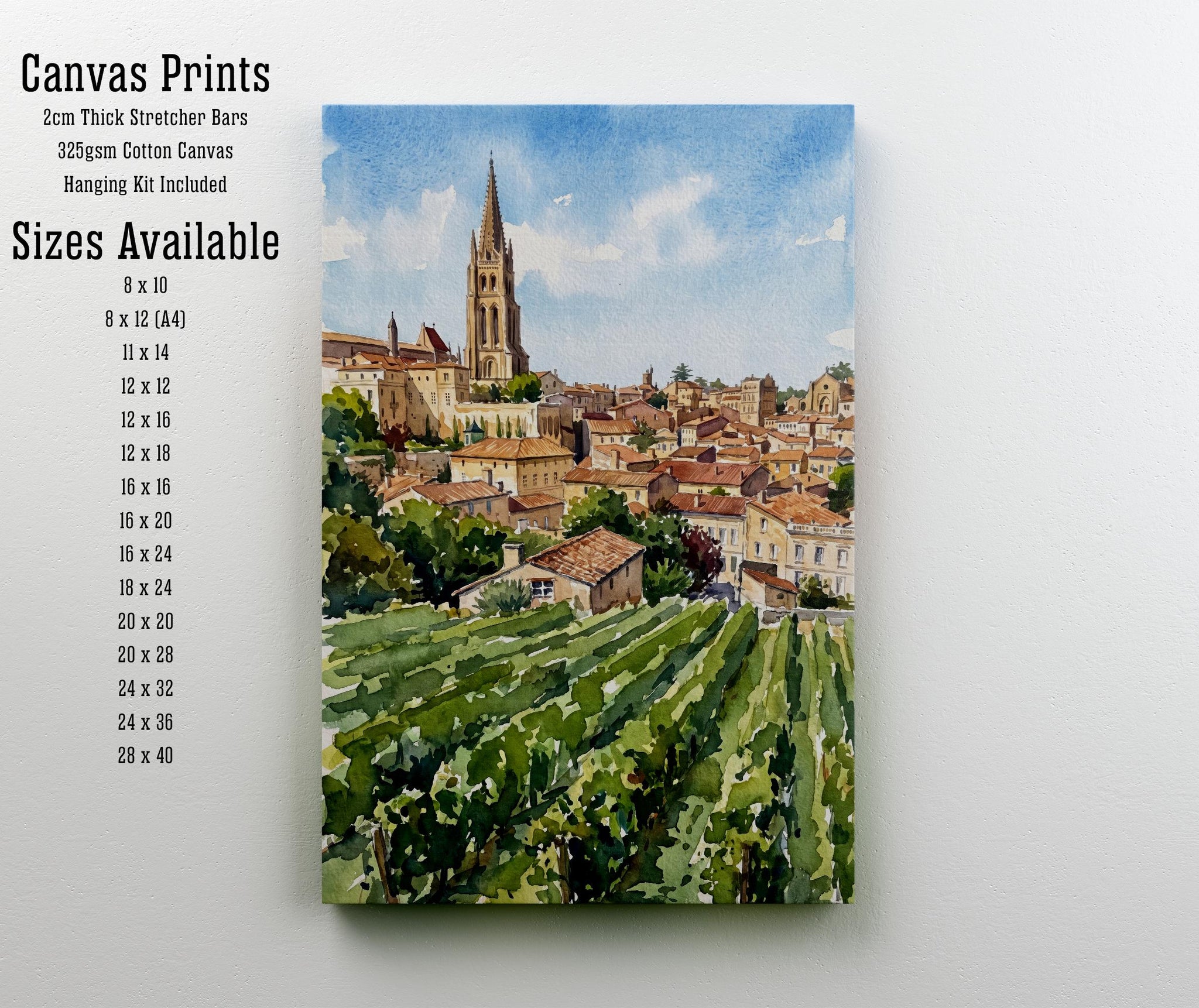 Bordeaux France Watercolor Art Print French City Wall Decor Wine Country Landscape Travel Poster European Gift Home Décor