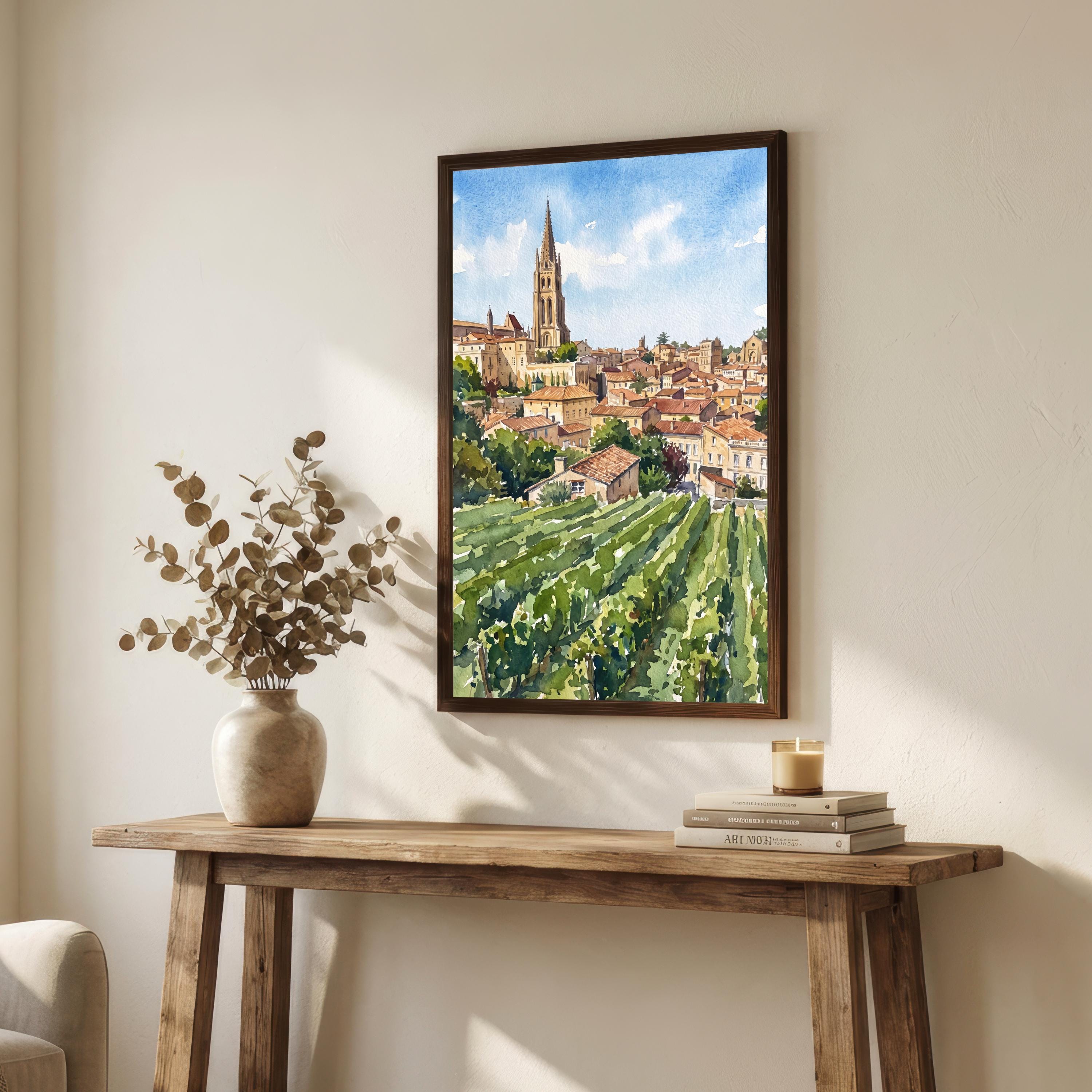 Bordeaux France Watercolor Art Print French City Wall Decor Wine Country Landscape Travel Poster European Gift Home Décor