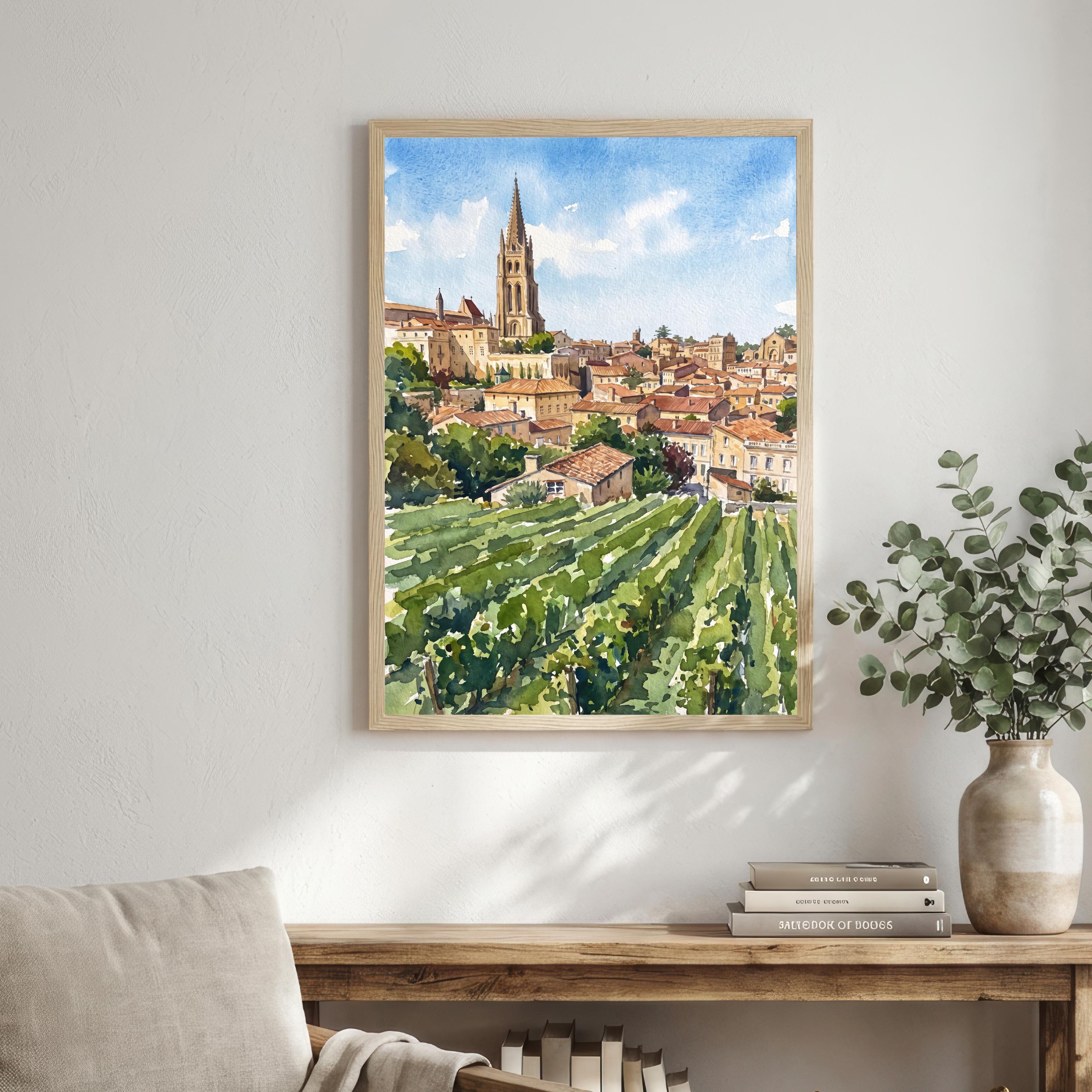 Bordeaux France Watercolor Art Print French City Wall Decor Wine Country Landscape Travel Poster European Gift Home Décor