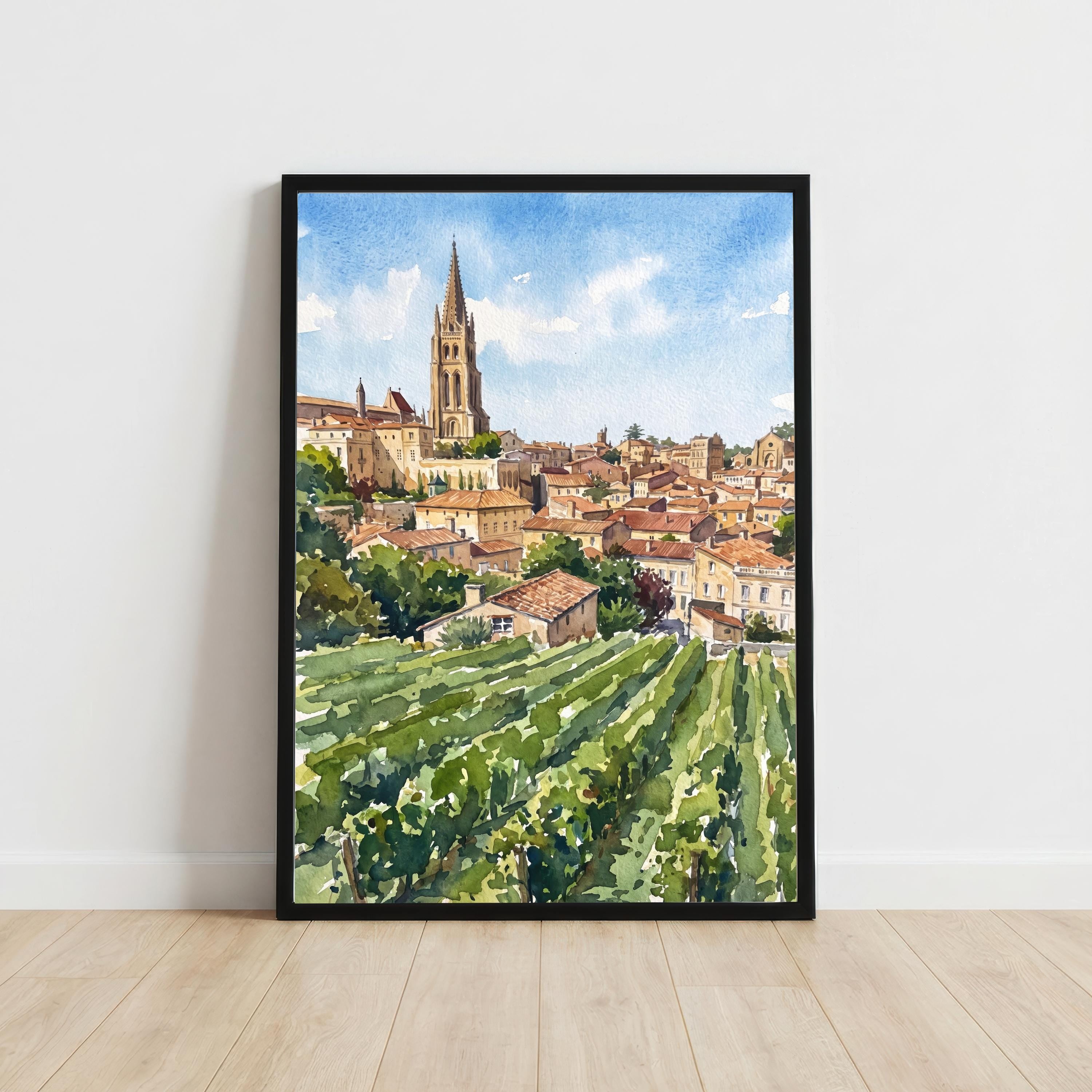 Bordeaux France Watercolor Art Print French City Wall Decor Wine Country Landscape Travel Poster European Gift Home Décor