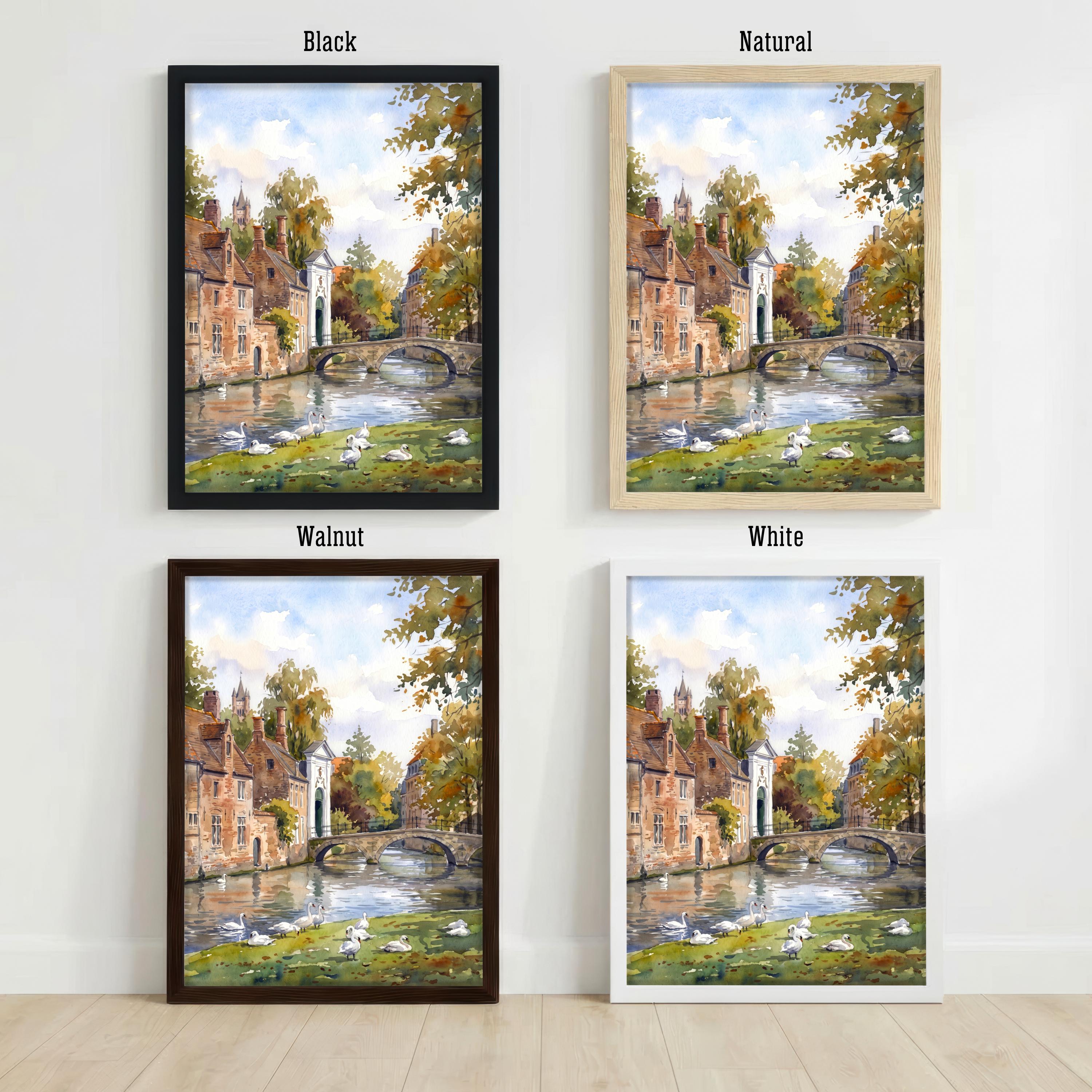 Bruges Belgium Watercolor Art Print Belgian City Wall Decor Canal Landscape Travel Poster European Gift Home Décor