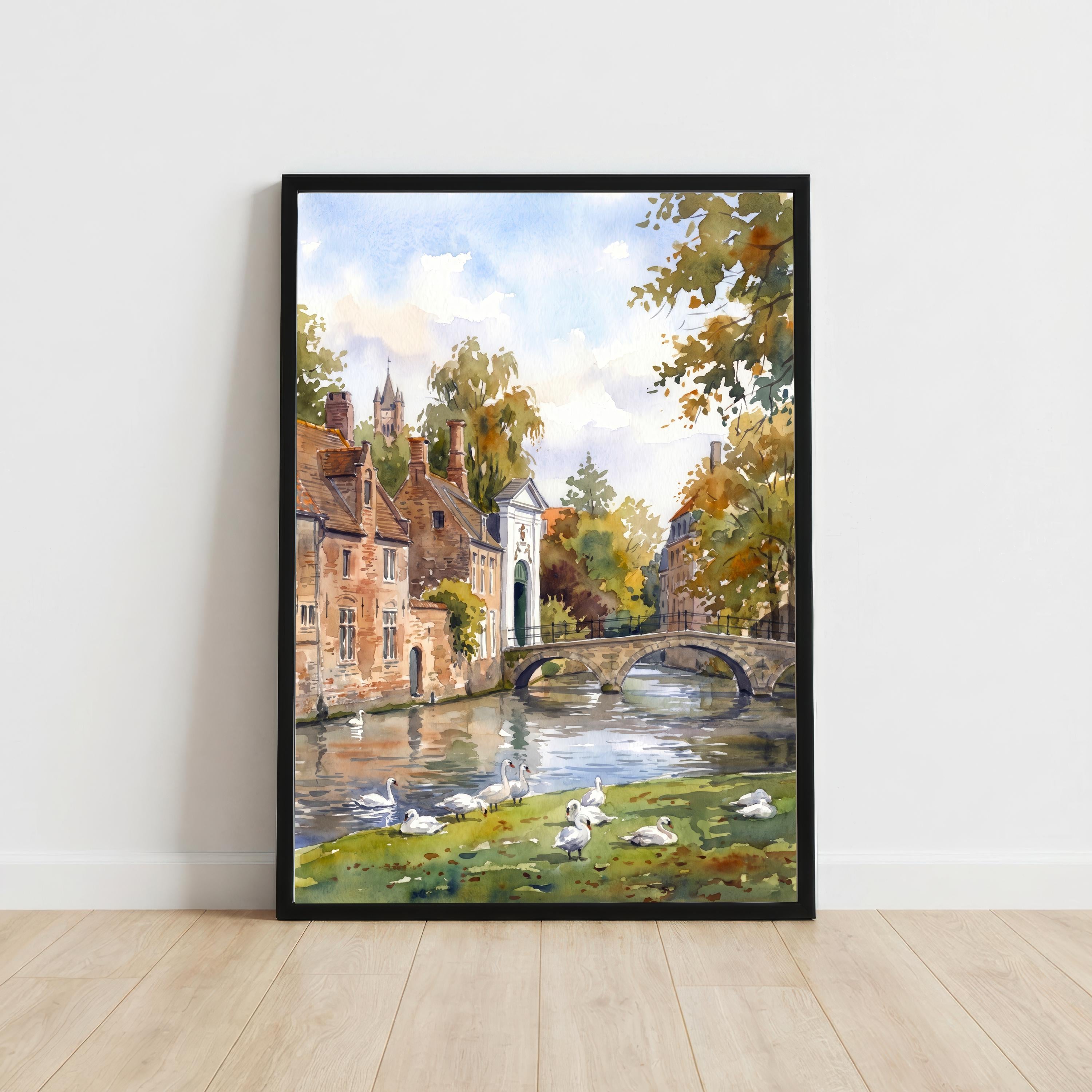 Bruges Belgium Watercolor Art Print Belgian City Wall Decor Canal Landscape Travel Poster European Gift Home Décor