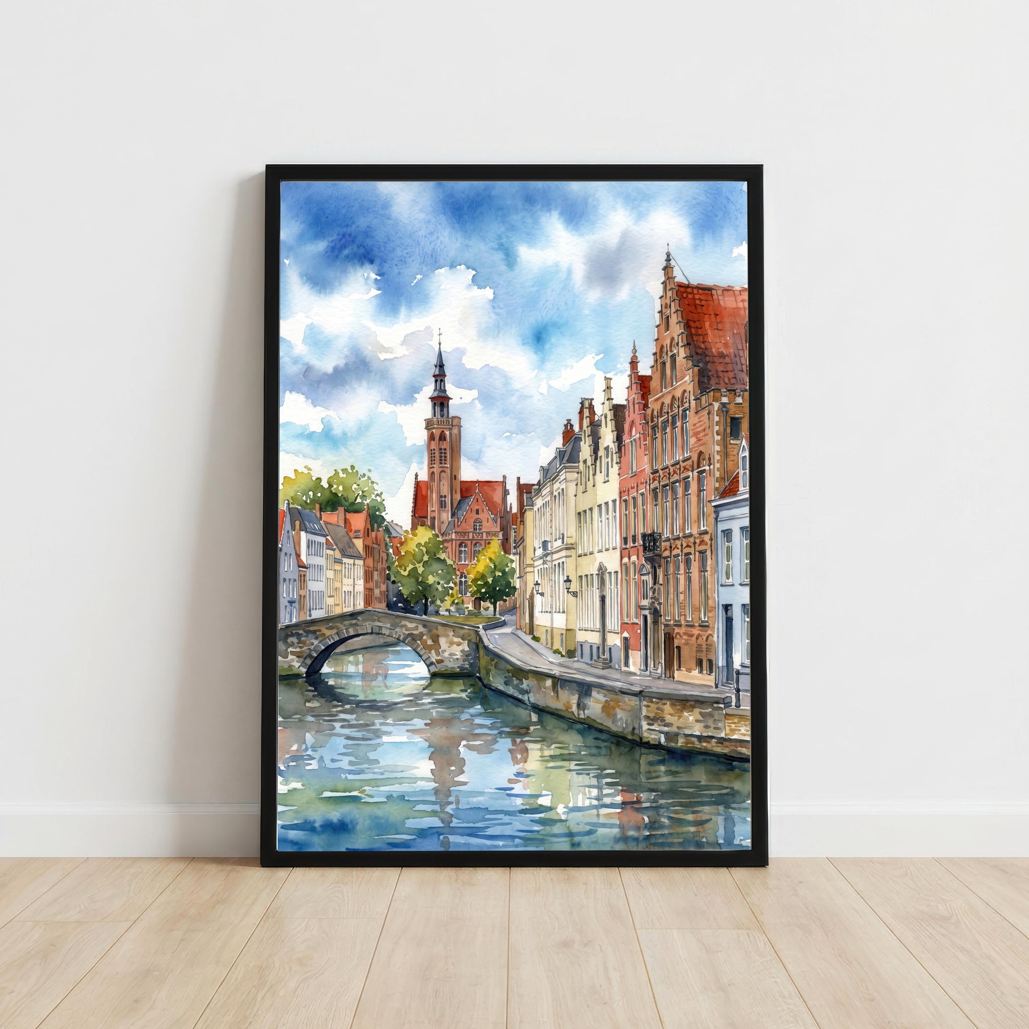 Bruges Belgium Watercolor Art Print Belgian City Wall Decor Canal Landscape Travel Poster European Gift Home Décor