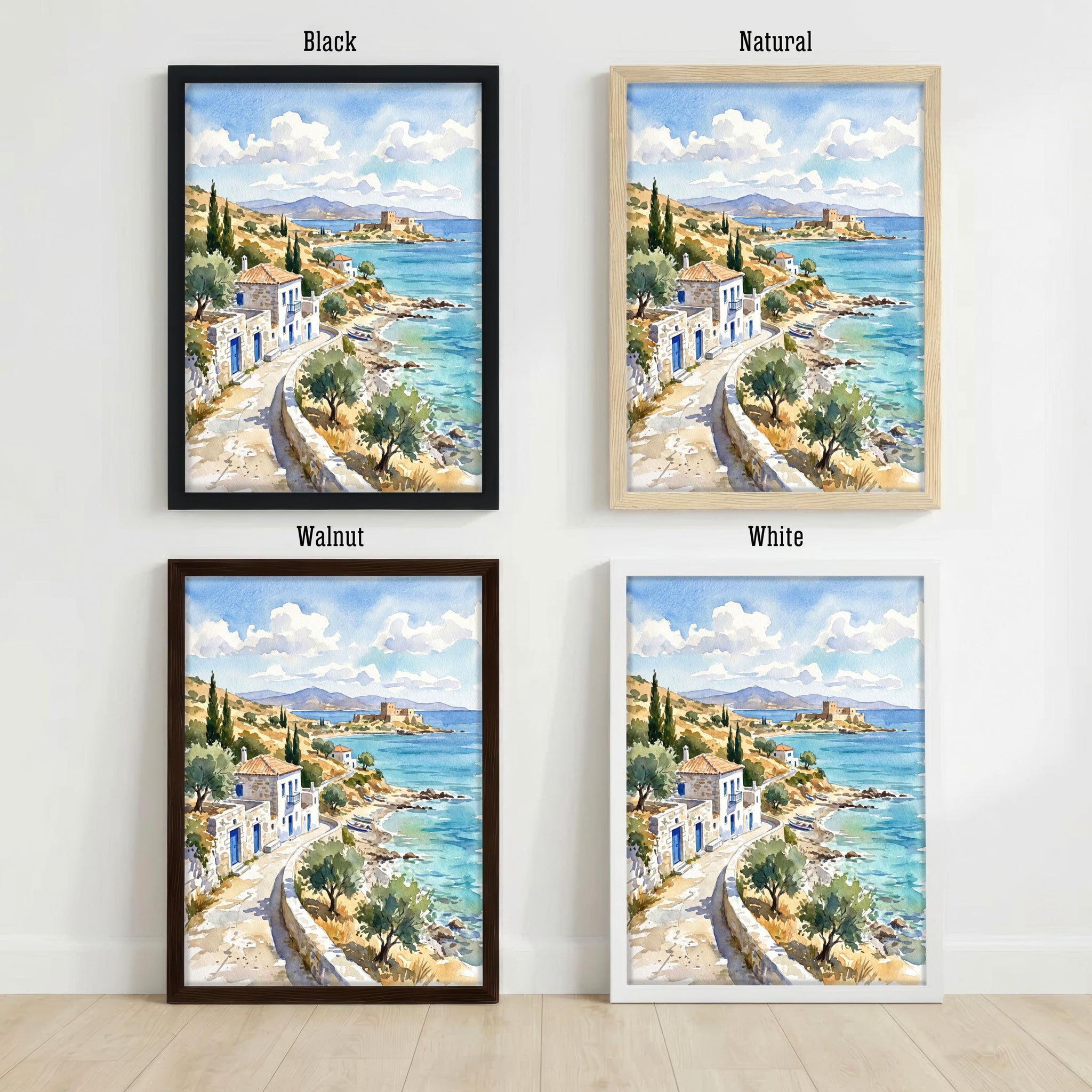 Crete Greece Watercolor Art Print Greek Island Wall Decor Mediterranean Coastal Landscape Travel Poster European Gift Home Décor
