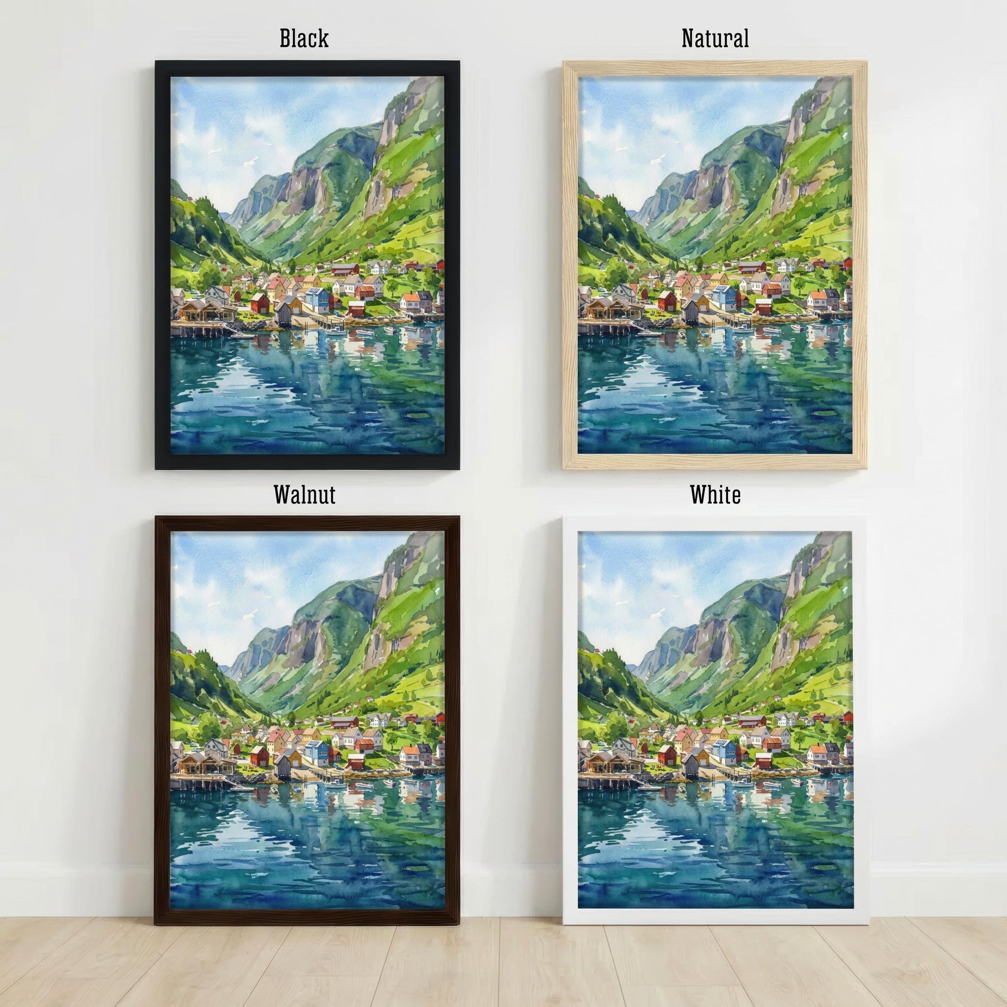 Flam Norway Watercolor Art Print Norwegian Fjord Wall Decor Scenic Mountain Landscape Travel Poster European Gift Home Décor