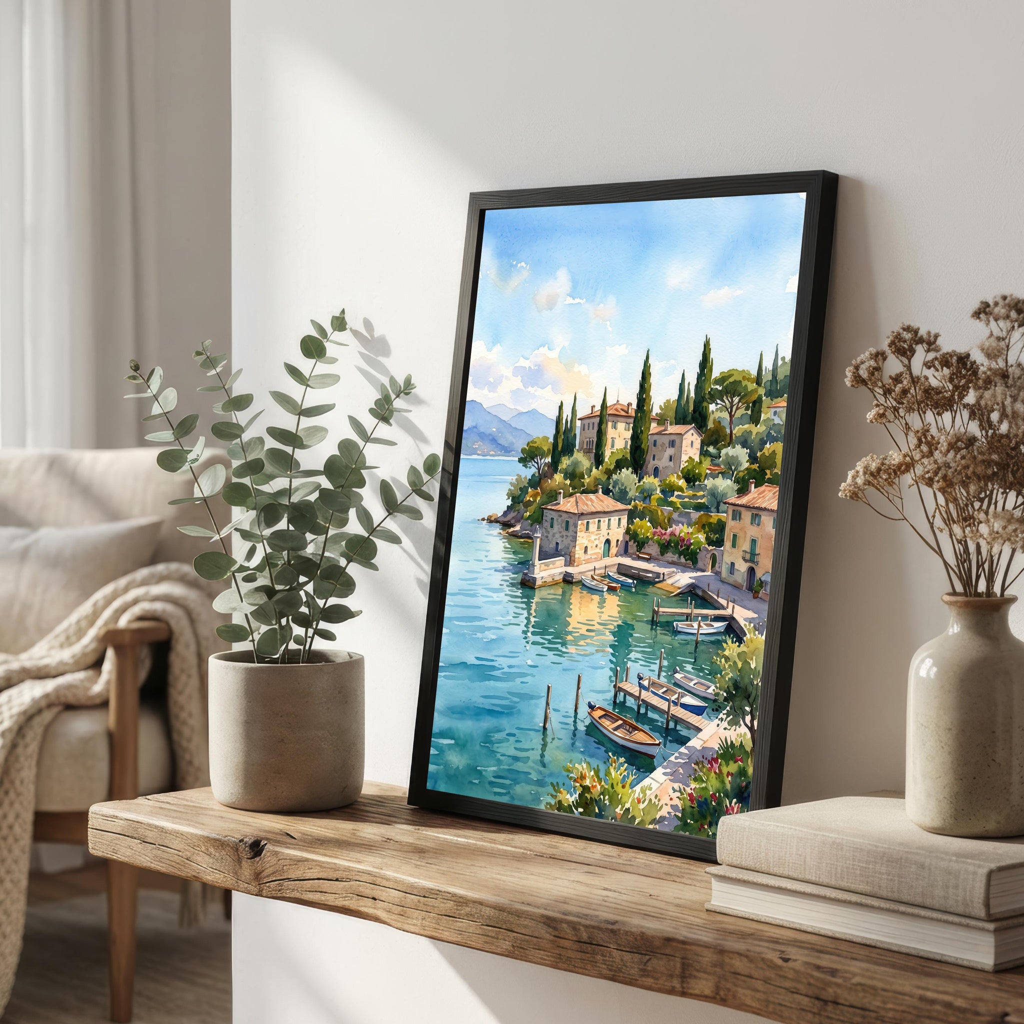 Lake Garda Italy Watercolor Art Print Italian Lake Wall Decor Mountain Landscape Travel Poster European Gift Home Décor