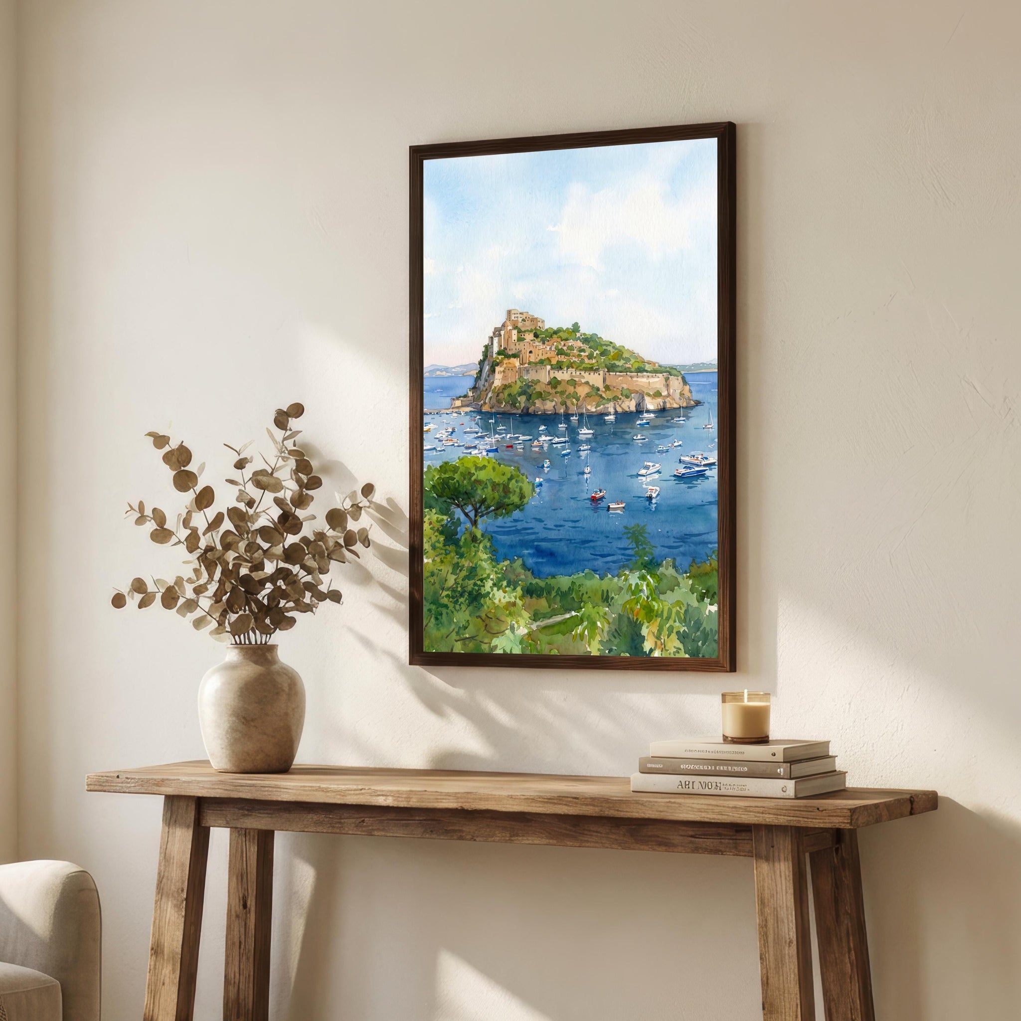 Ischia Italy Watercolor Art Print Italian Island Wall Decor Mediterranean Coastal Landscape Travel Poster European Gift Home Décor