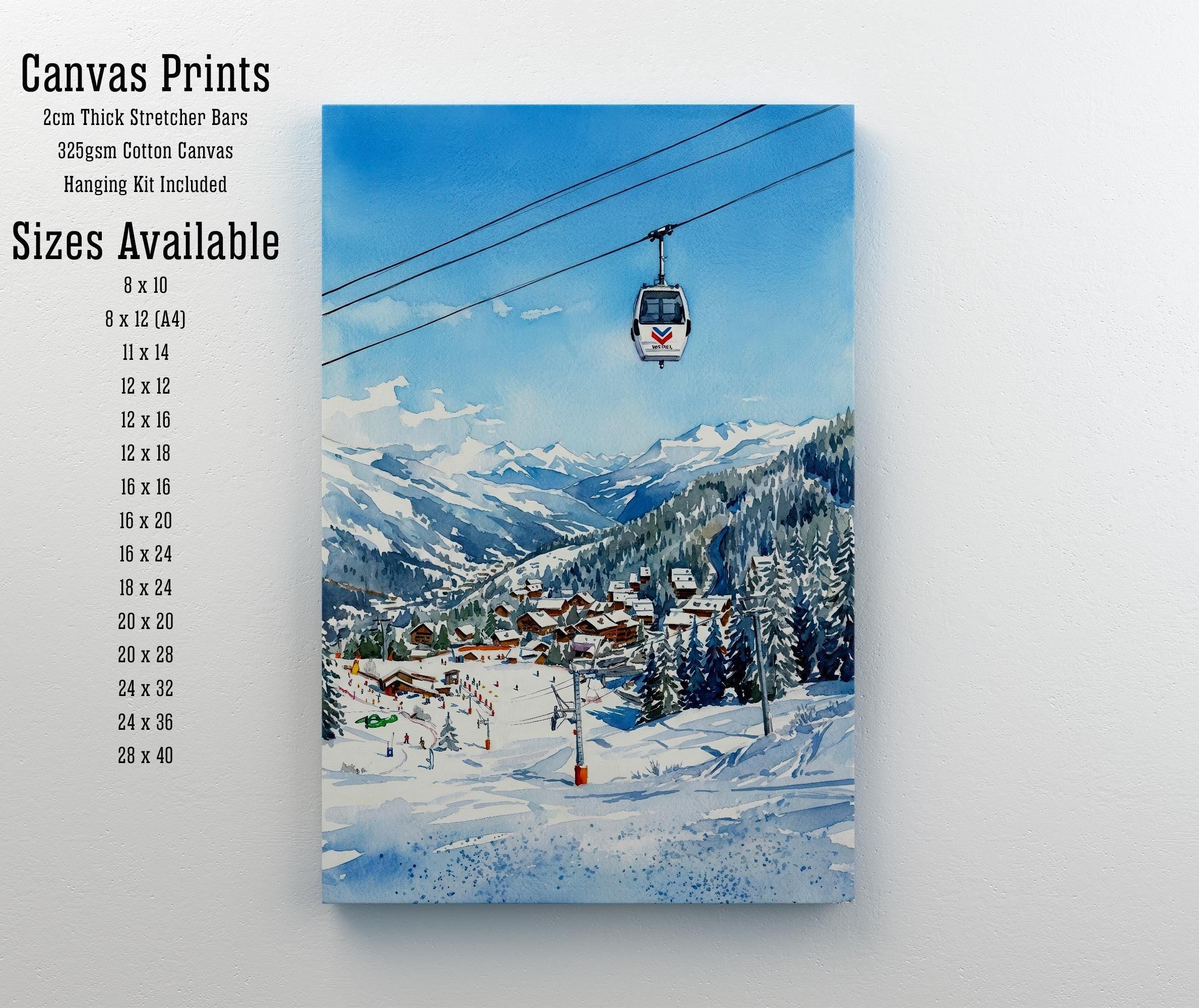 Meribel France Watercolor Art Print French Alps Ski Resort Wall Decor Mountain Landscape Skiing Gift Travel Poster Home Décor