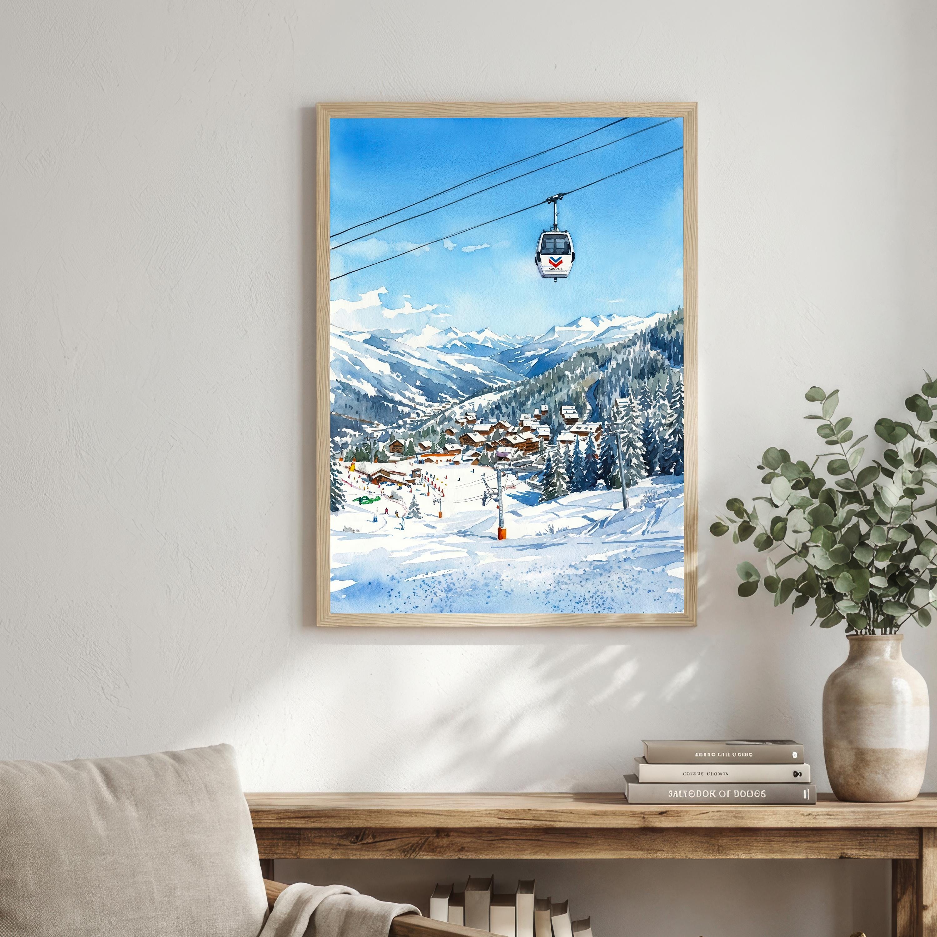 Meribel France Watercolor Art Print French Alps Ski Resort Wall Decor Mountain Landscape Skiing Gift Travel Poster Home Décor
