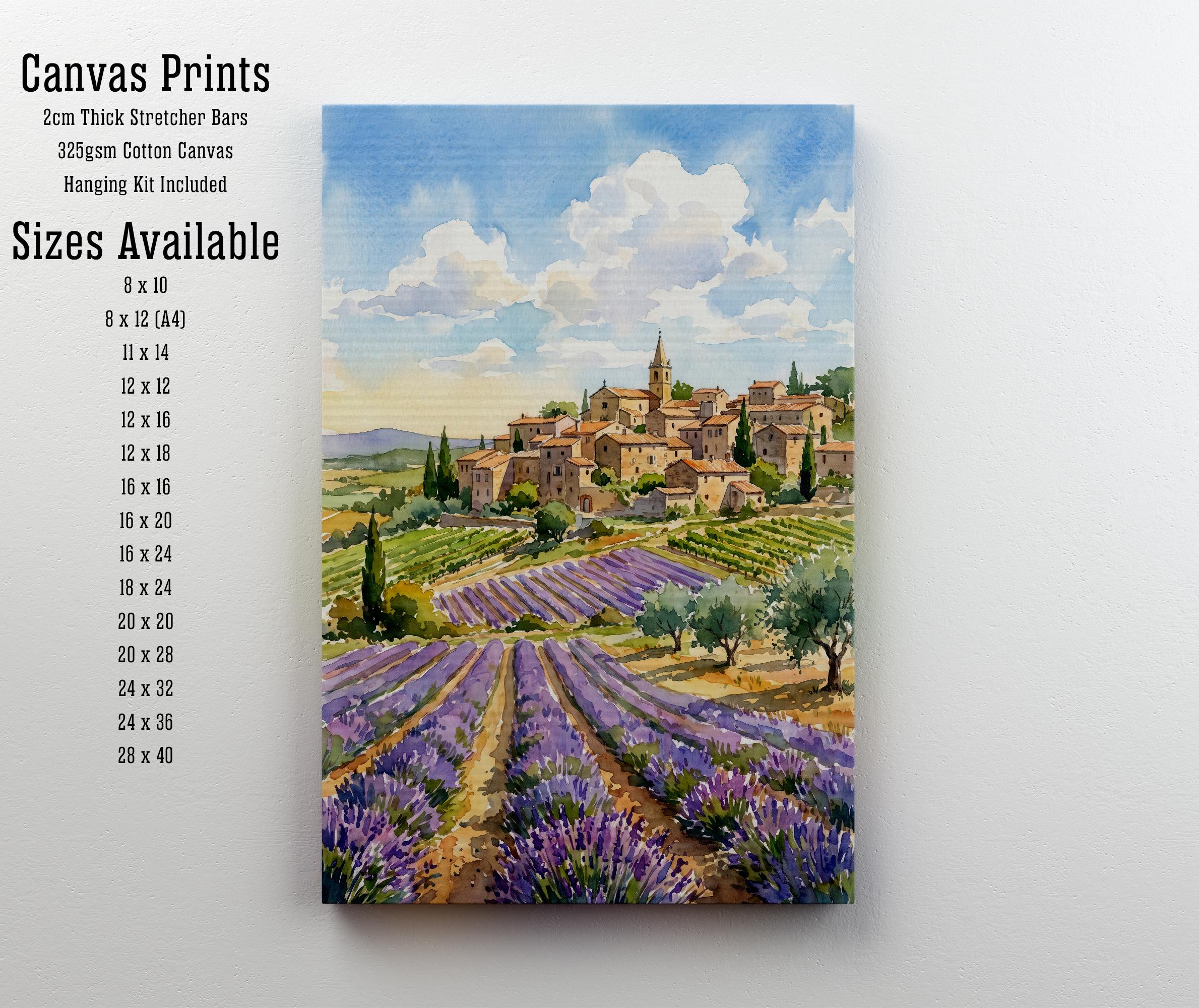 Provence France Watercolor Art Print French Countryside Wall Decor Lavender Field Landscape Travel Poster European Gift Home Décor