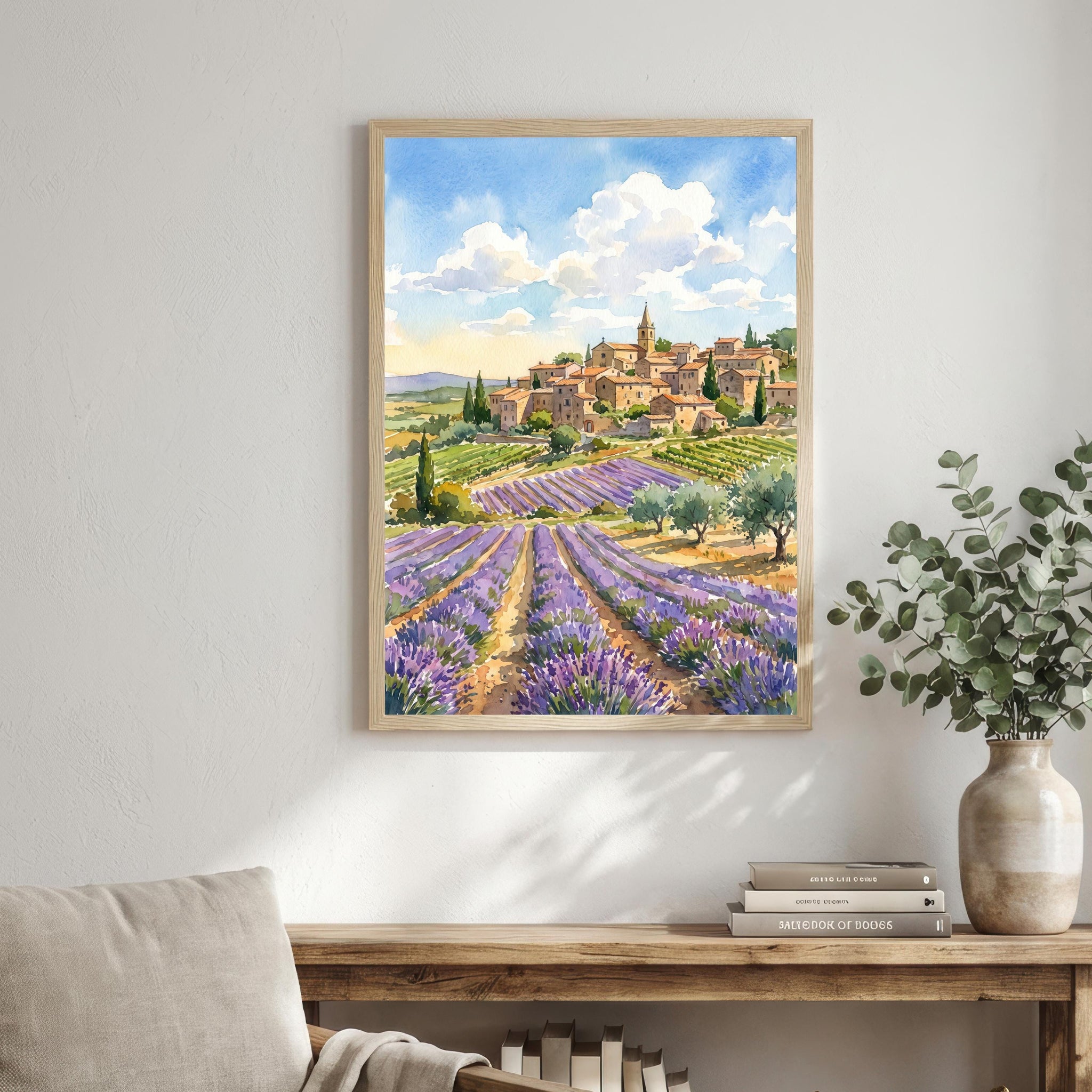 Provence France Watercolor Art Print French Countryside Wall Decor Lavender Field Landscape Travel Poster European Gift Home Décor