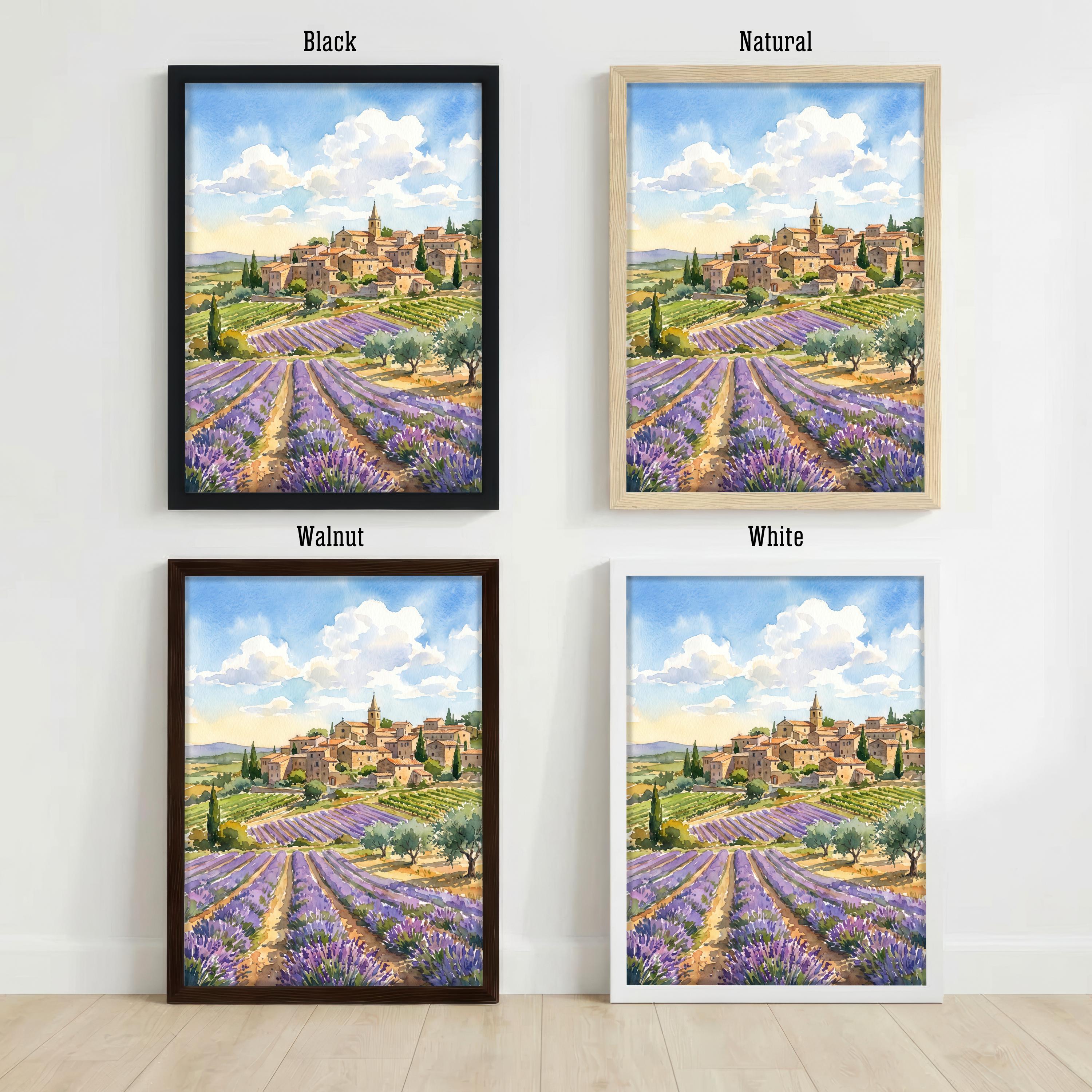 Provence France Watercolor Art Print French Countryside Wall Decor Lavender Field Landscape Travel Poster European Gift Home Décor