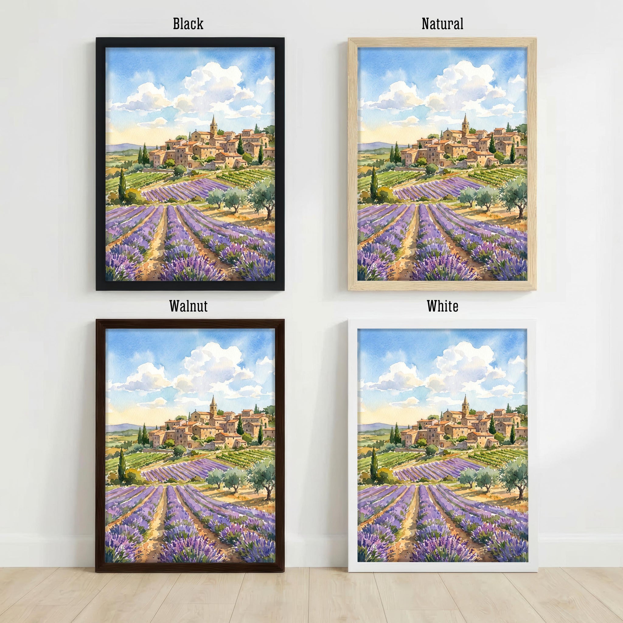 Provence France Watercolor Art Print French Countryside Wall Decor Lavender Field Landscape Travel Poster European Gift Home Décor