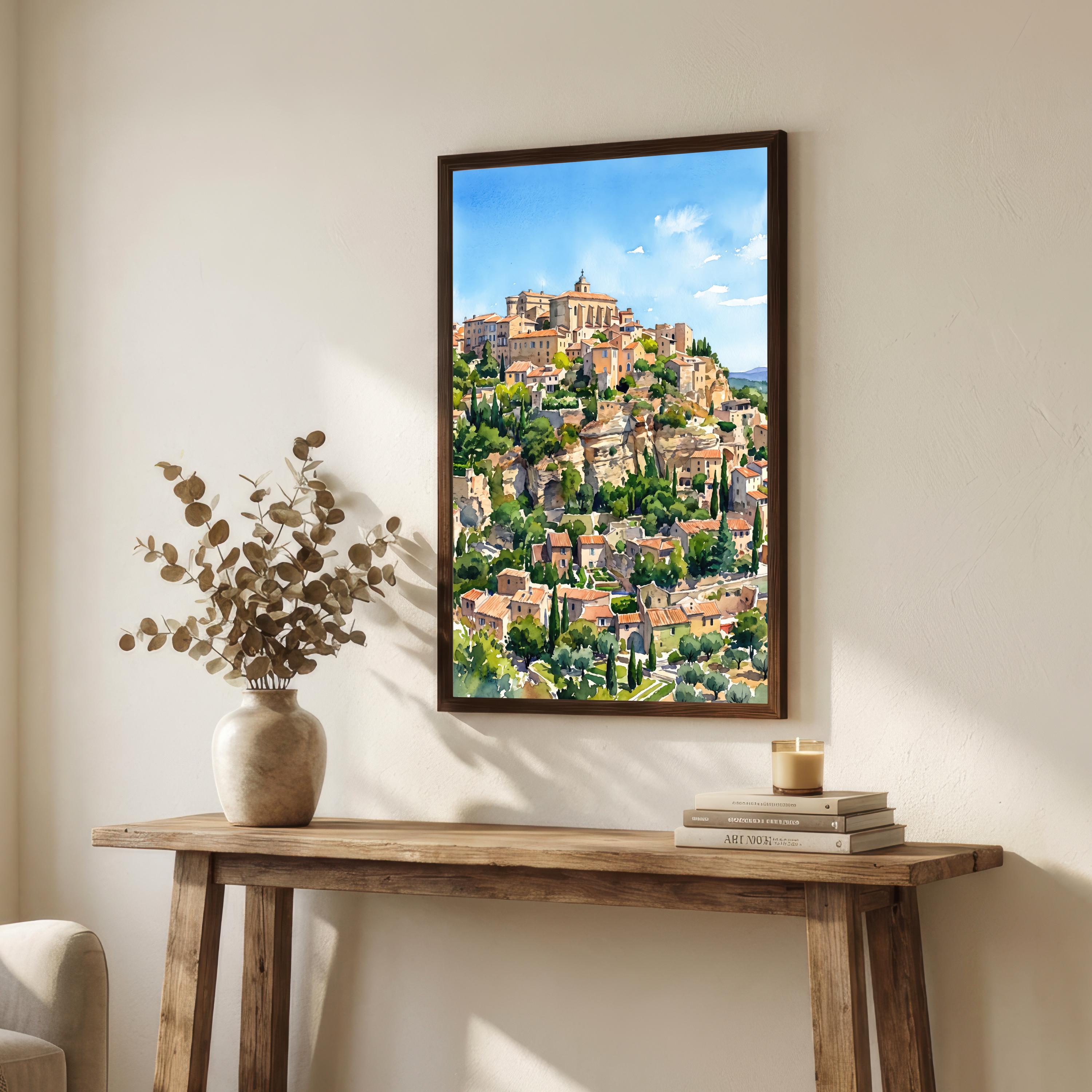 Provence France Watercolor Art Print French Countryside Wall Decor Lavender Field Landscape Travel Poster European Gift Home Décor