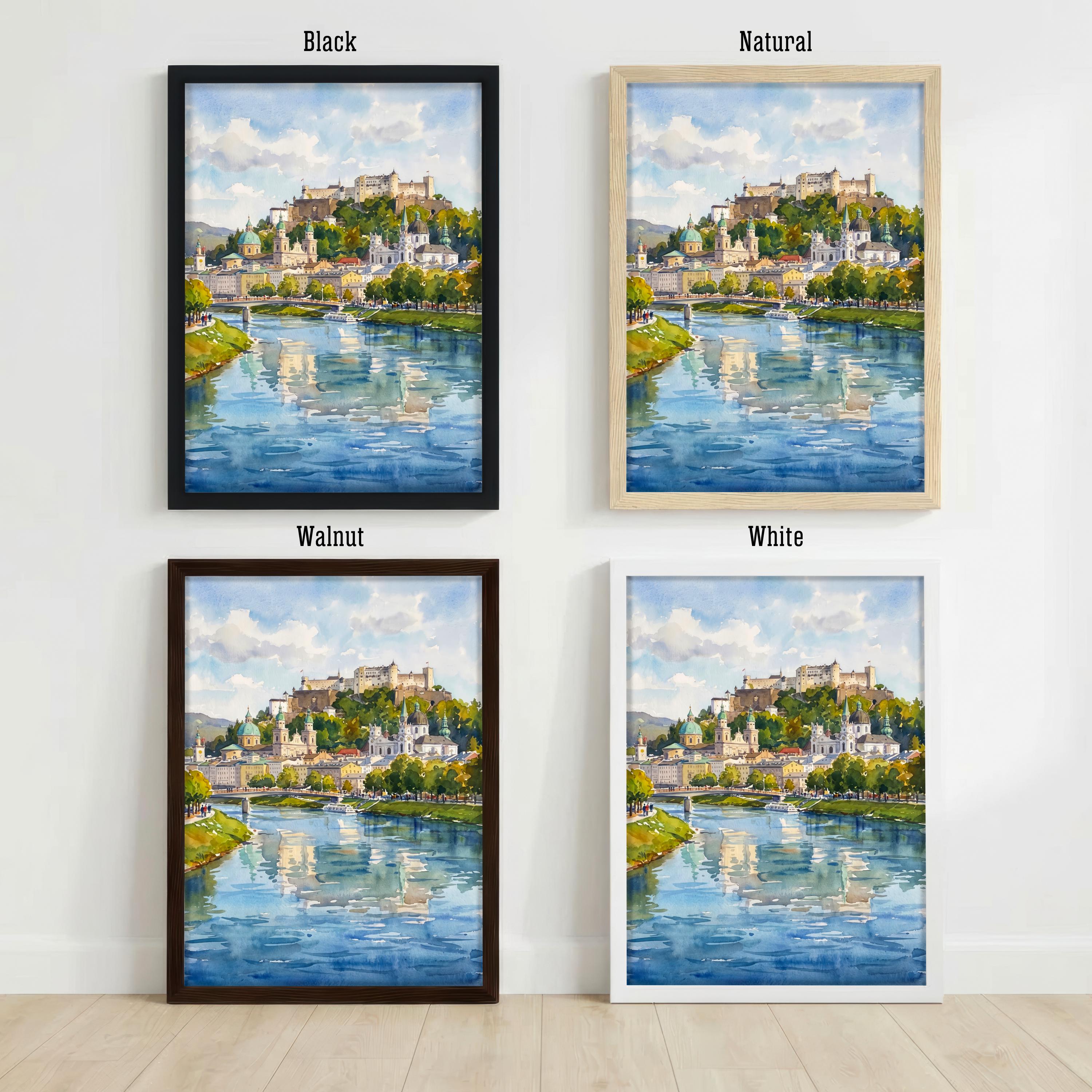 Salzburg Austria Watercolor Art Print Austrian City Wall Decor Alpine Landscape Travel Poster European Gift Home Décor