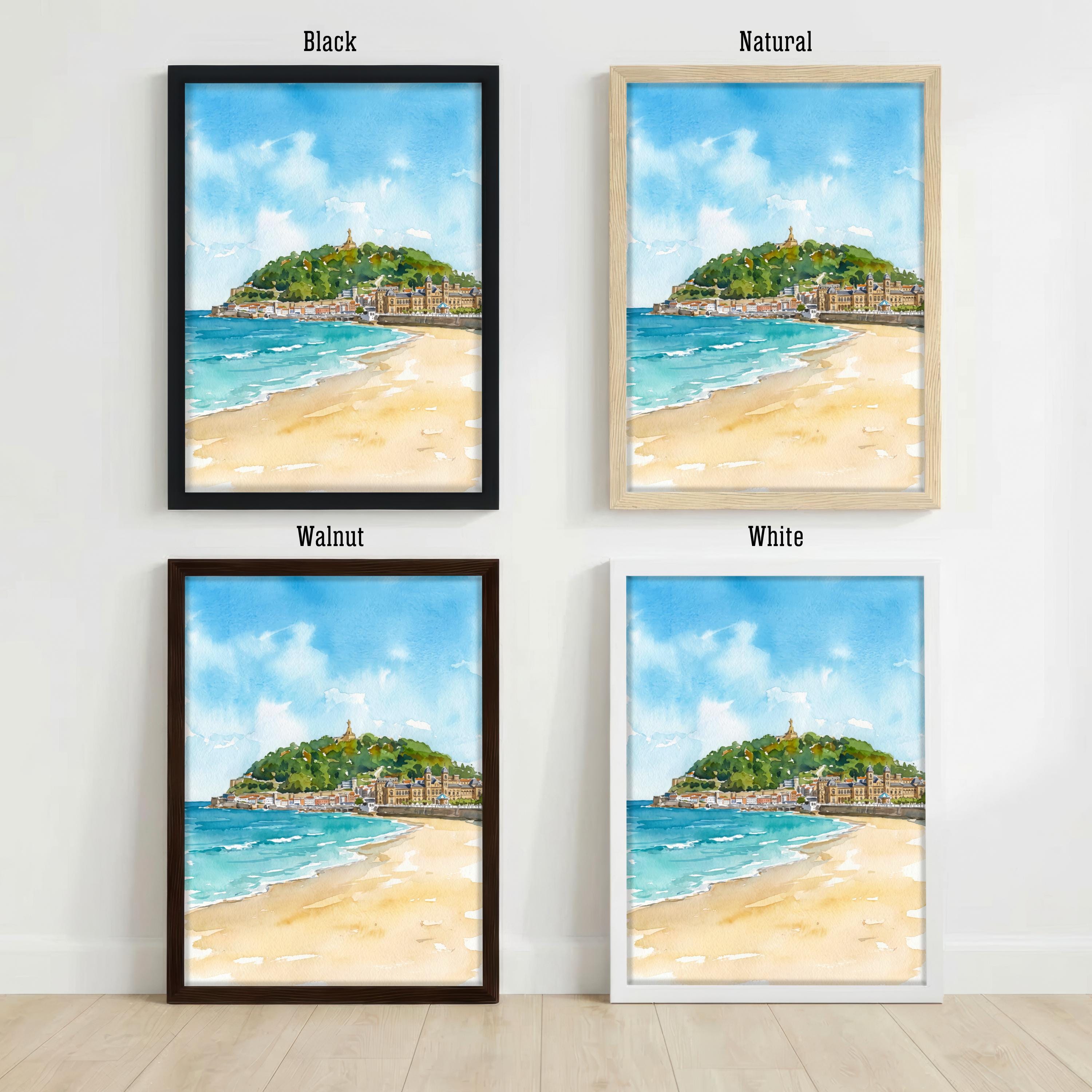 San Sebastian Spain Watercolor Art Print Basque Coast Wall Decor Beach Landscape Travel Poster European Gift Home Décor