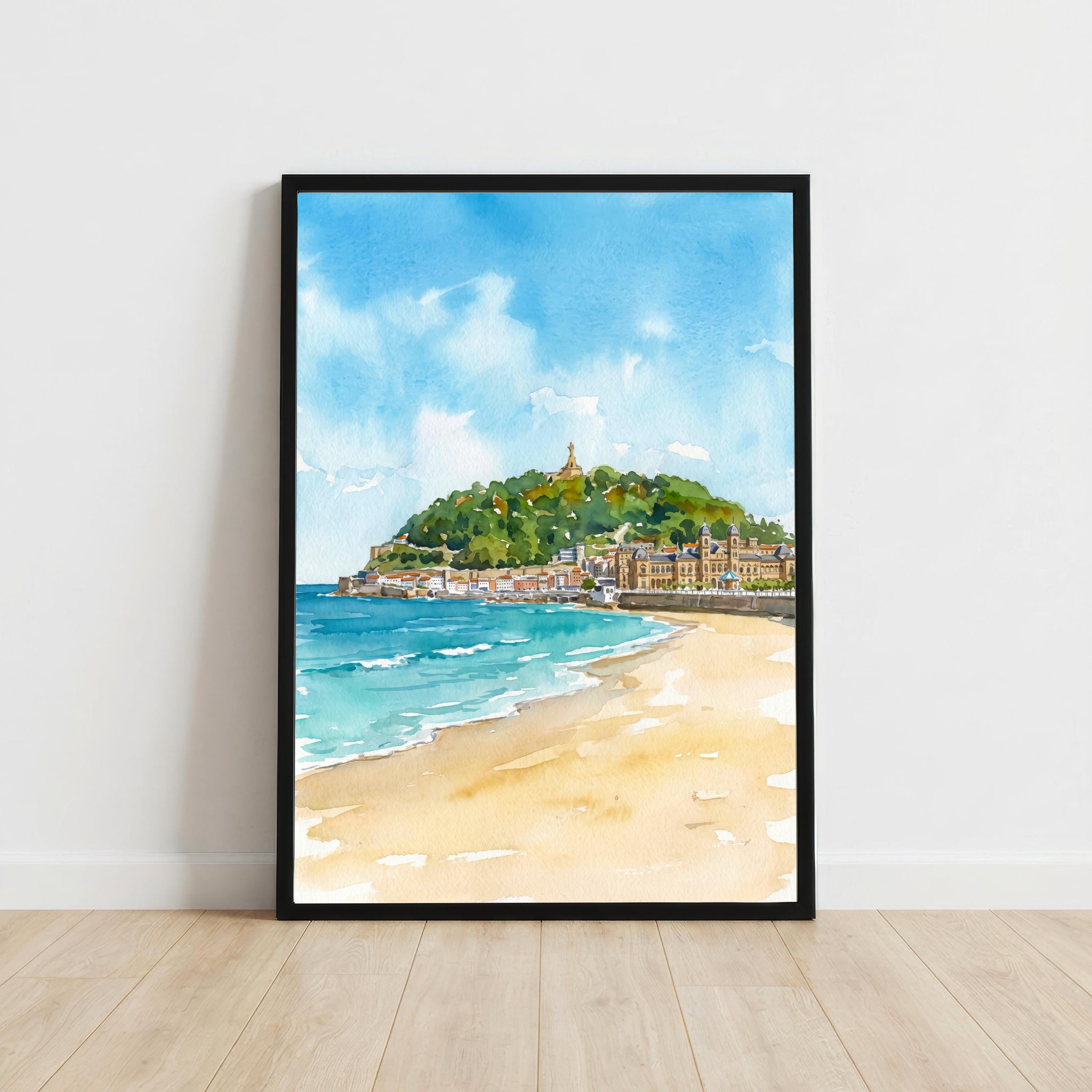 San Sebastian Spain Watercolor Art Print Basque Coast Wall Decor Beach Landscape Travel Poster European Gift Home Décor
